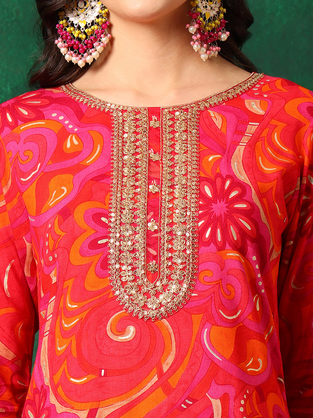 Sequined Embroidered & Printed Kurta with Pant & Embroidered Dupatta