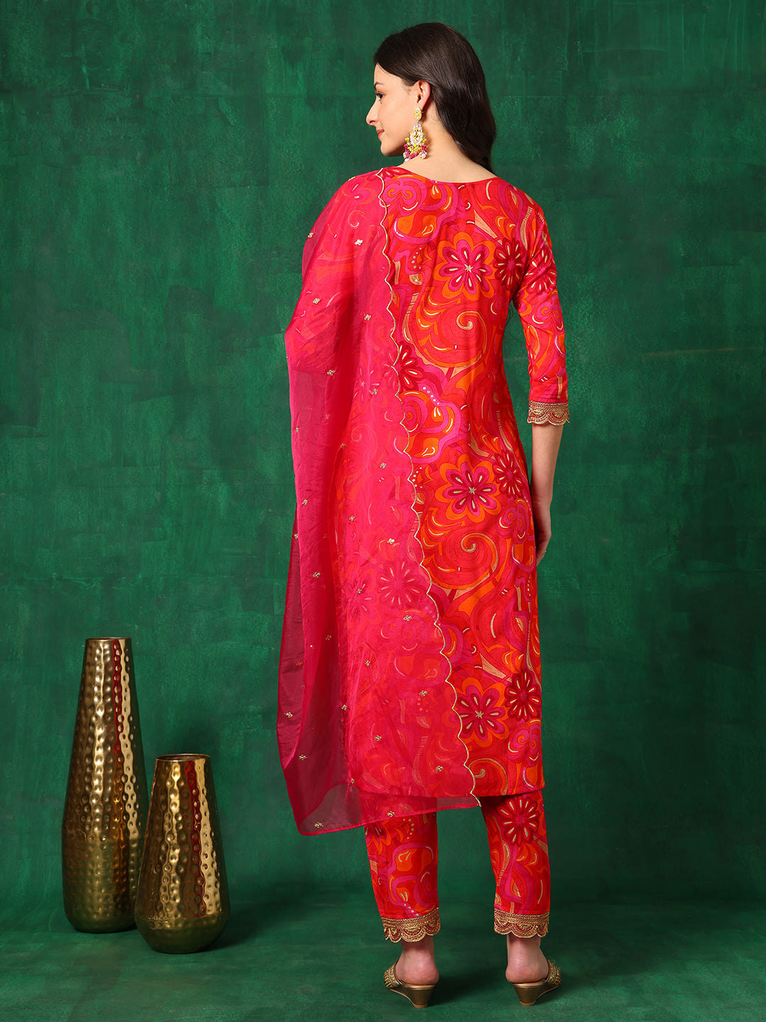Sequined Embroidered & Printed Kurta with Pant & Embroidered Dupatta