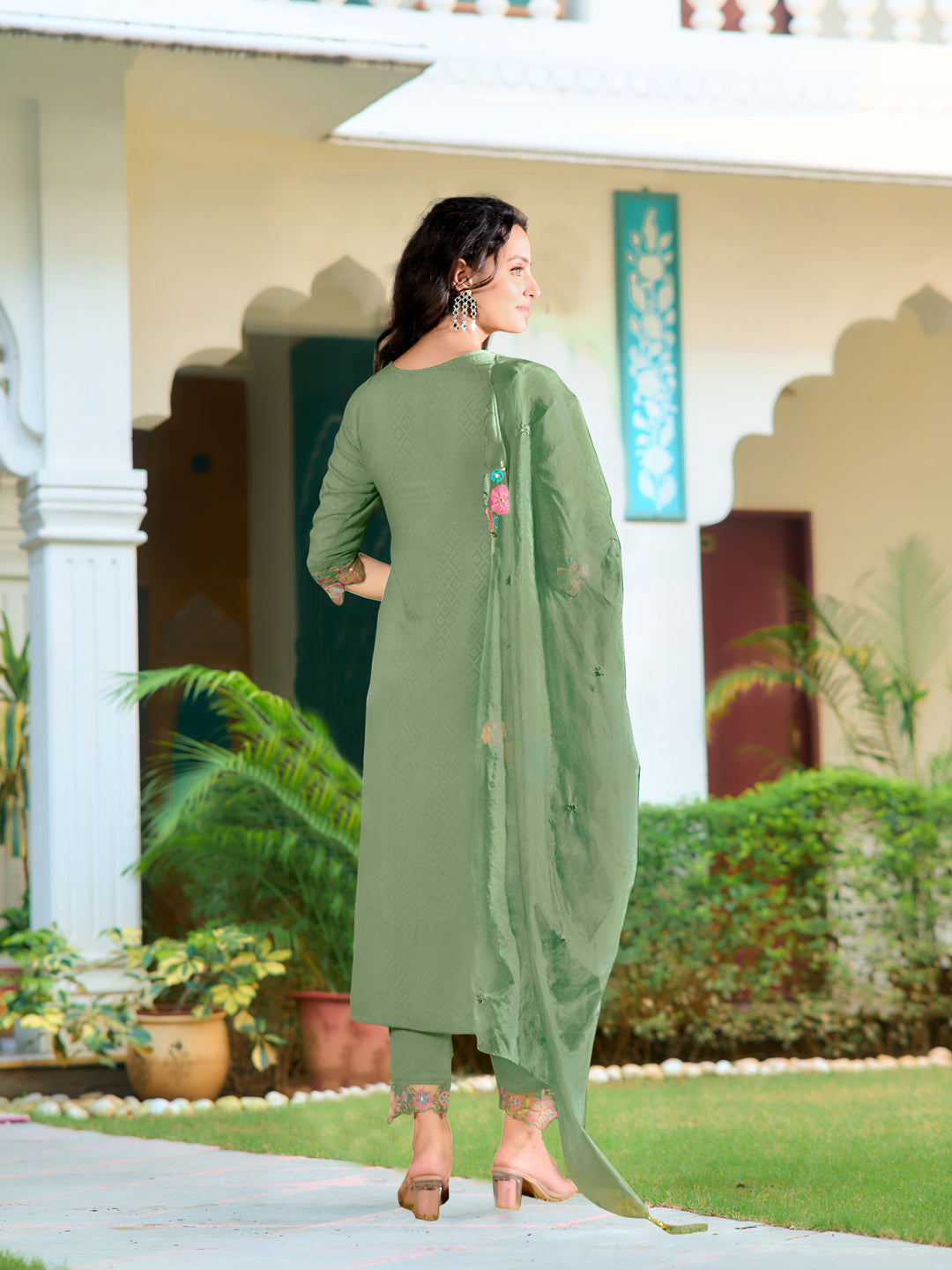Hand & Machine embroidered Kurta with pant & Embroidered Dupatta