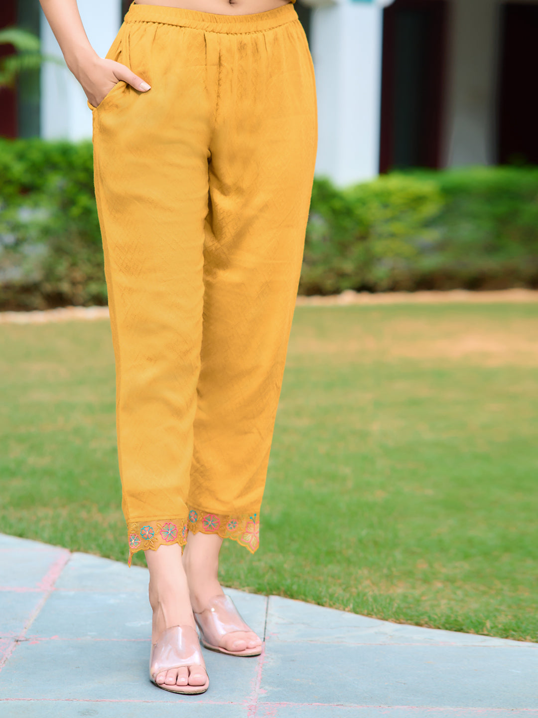 Hand & Machine embroidered Kurta with pant & Embroidered Dupatta