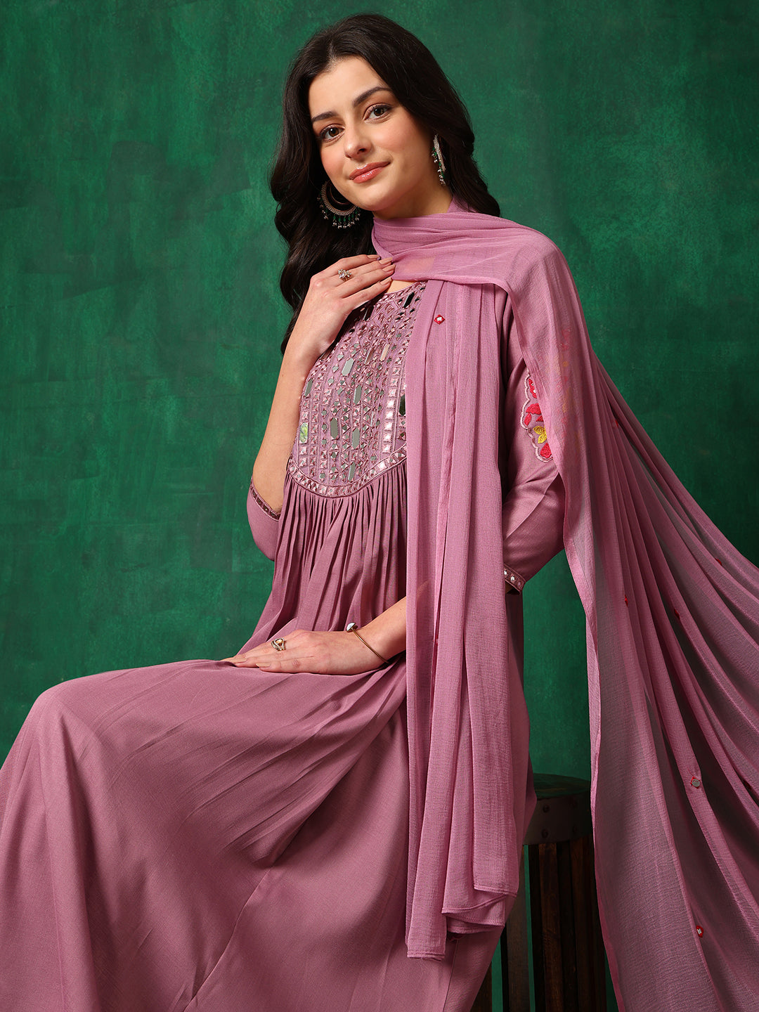Mirror Embroidered Kurta with Pant & Embroidered Dupatta