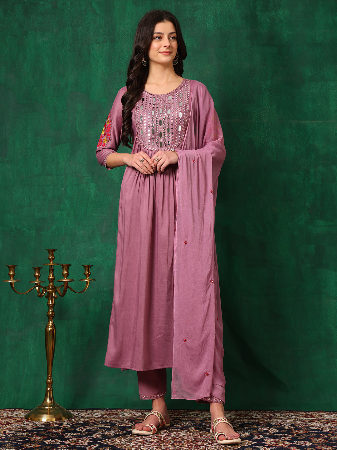Mirror Embroidered Kurta with Pant & Embroidered Dupatta