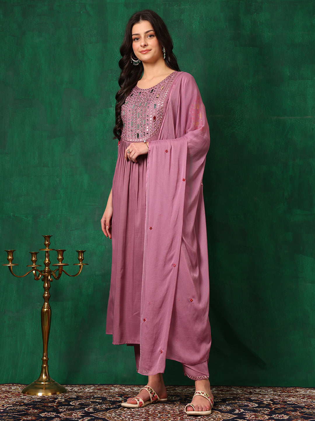 Mirror Embroidered Kurta with Pant & Embroidered Dupatta