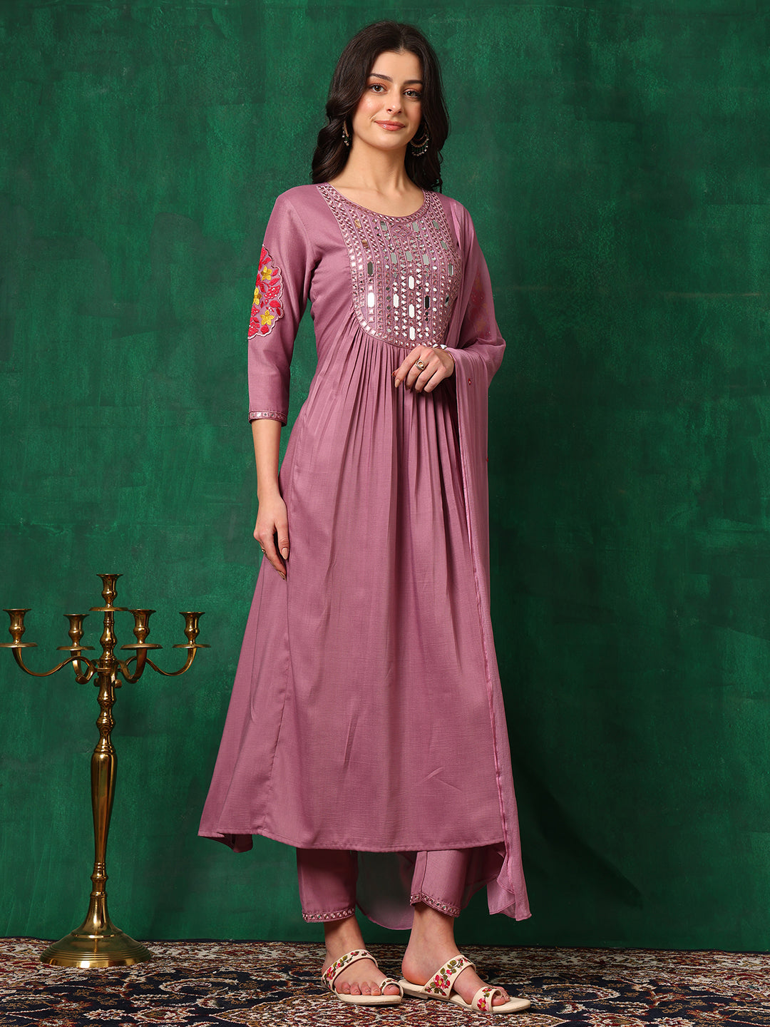 Mirror Embroidered Kurta with Pant & Embroidered Dupatta
