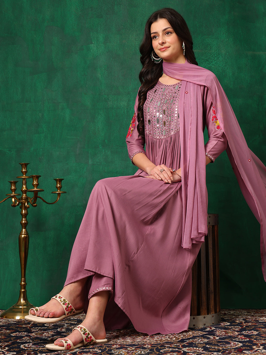 Mirror Embroidered Kurta with Pant & Embroidered Dupatta