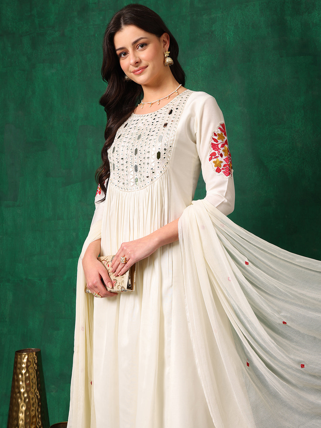 Mirror Embroidered Kurta with Pant & Embroidered Dupatta