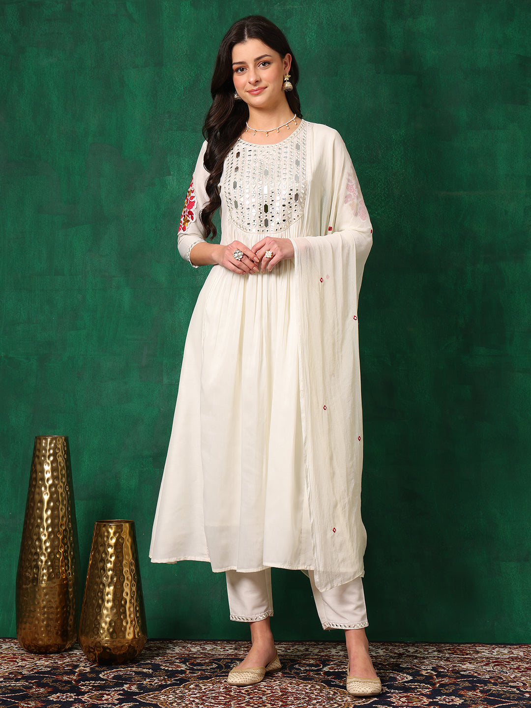 Mirror Embroidered Kurta with Pant & Embroidered Dupatta