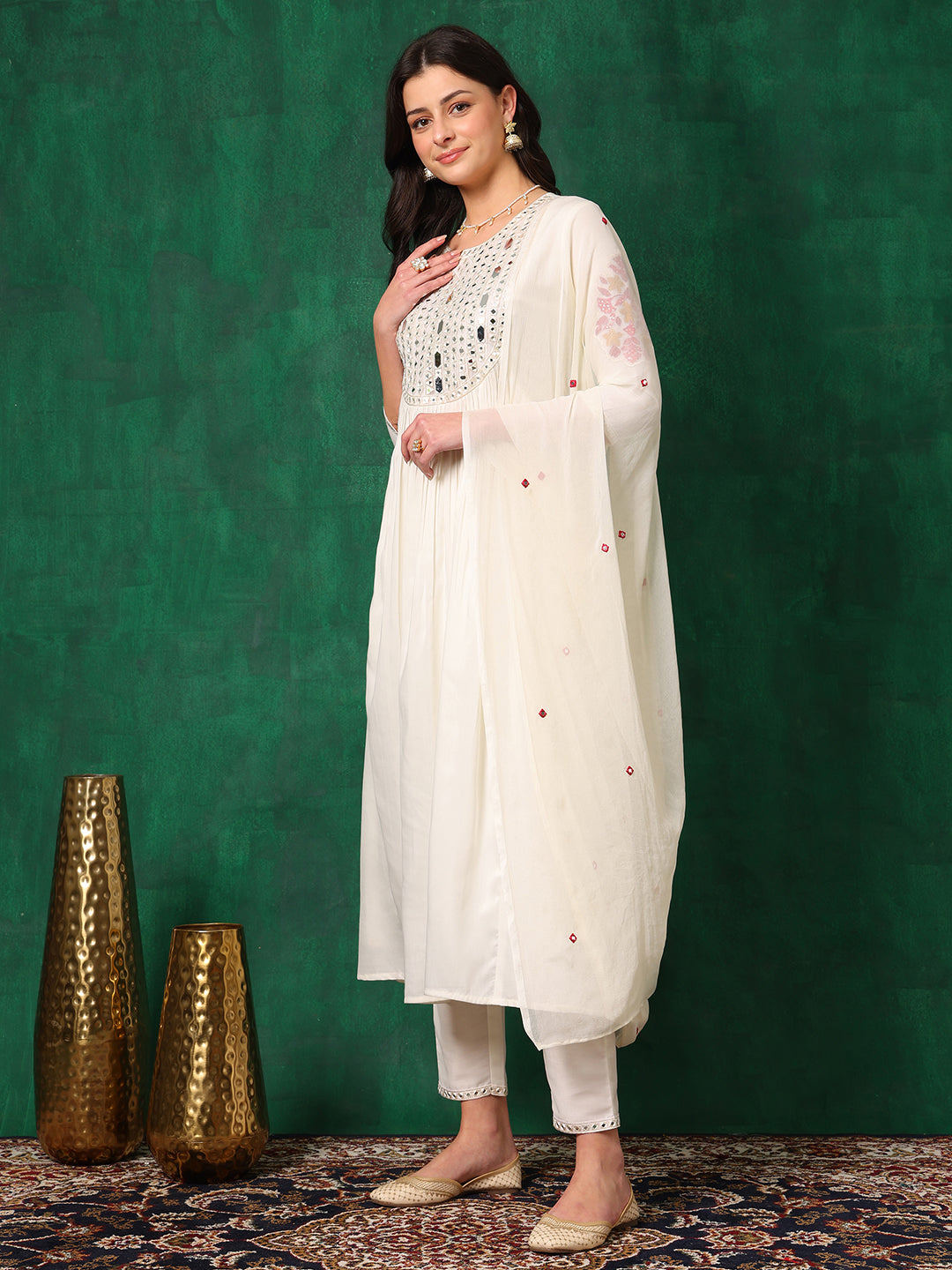 Mirror Embroidered Kurta with Pant & Embroidered Dupatta