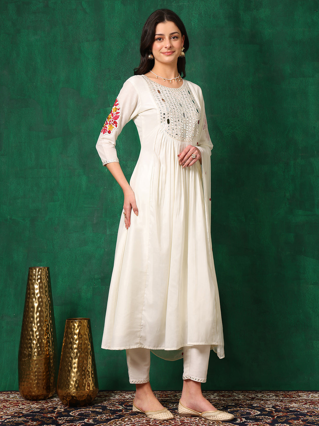 Mirror Embroidered Kurta with Pant & Embroidered Dupatta