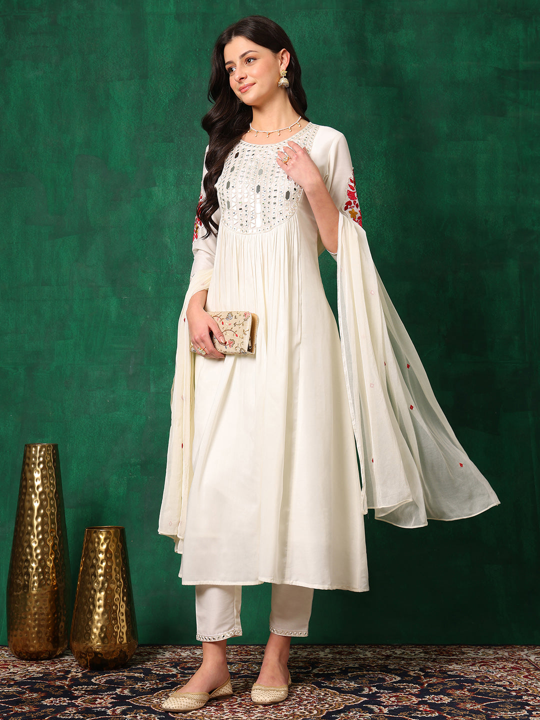 Mirror Embroidered Kurta with Pant & Embroidered Dupatta