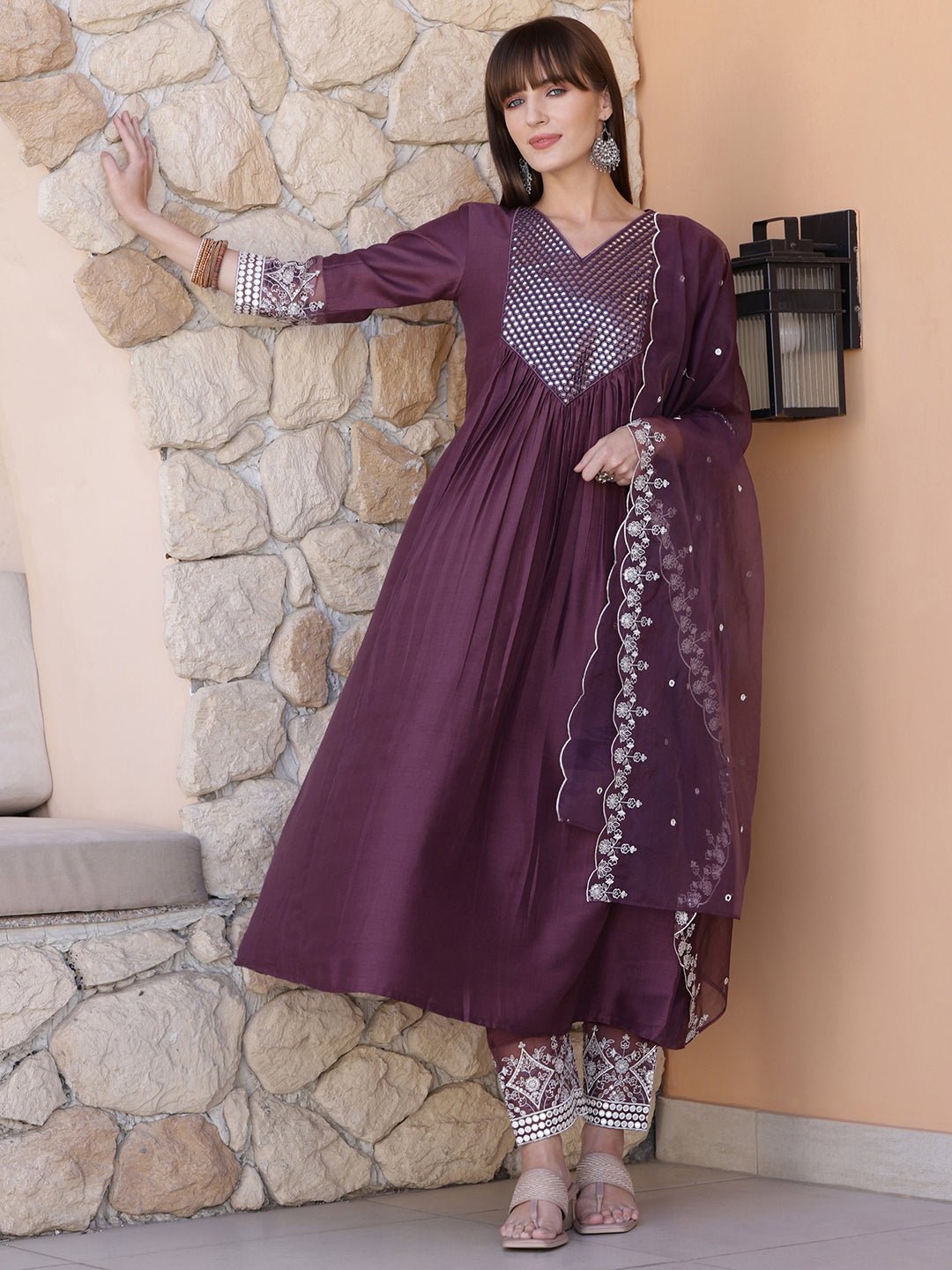 Mirror Embroidered Kurta with Pant & Embroidered Dupatta