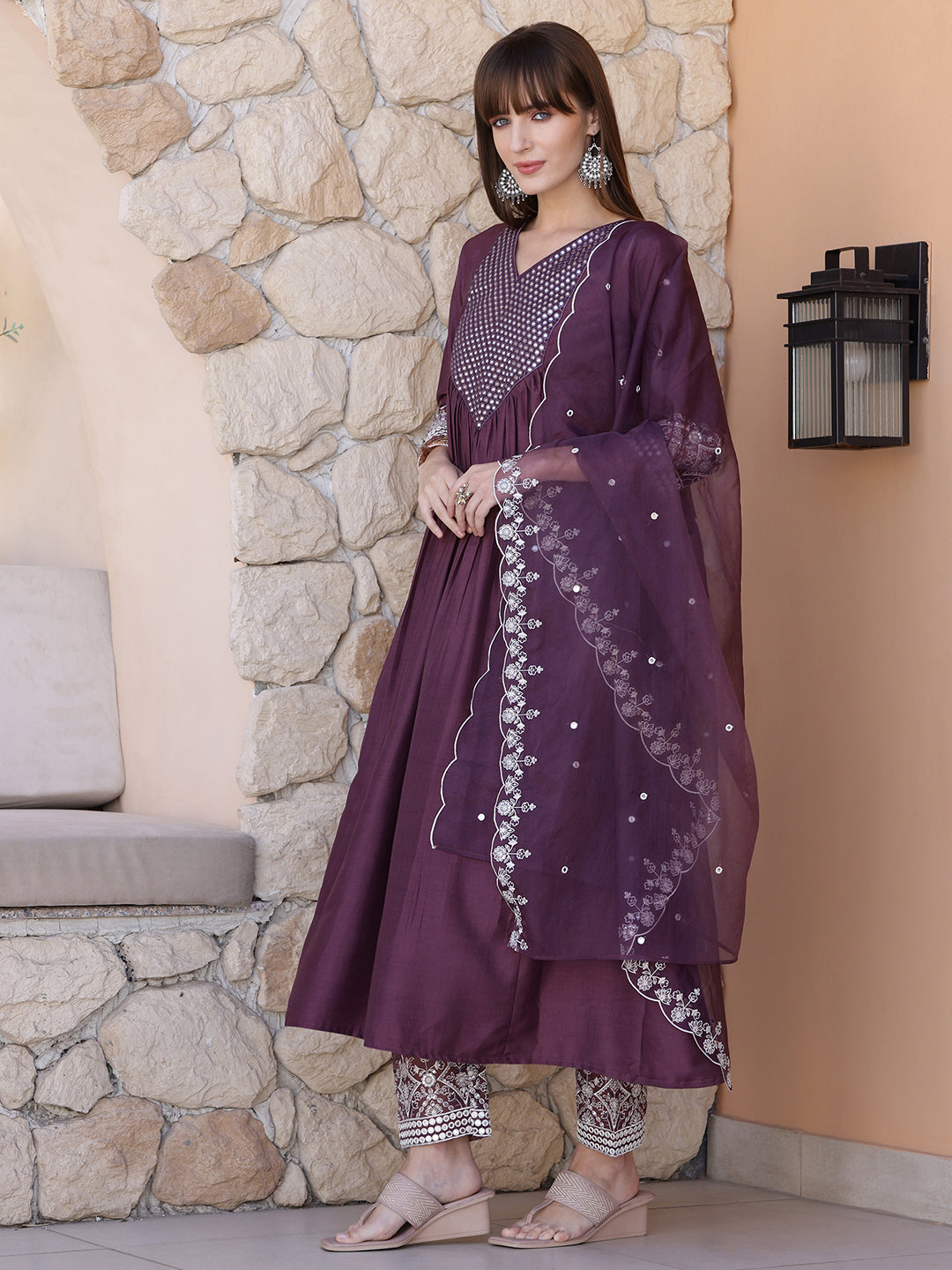 Mirror Embroidered Kurta with Pant & Embroidered Dupatta