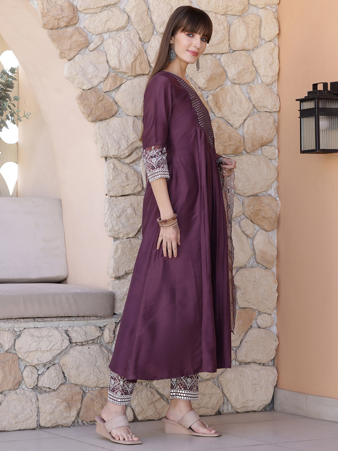 Mirror Embroidered Kurta with Pant & Embroidered Dupatta