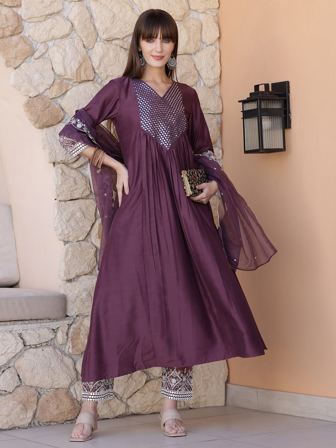 Mirror Embroidered Kurta with Pant & Embroidered Dupatta