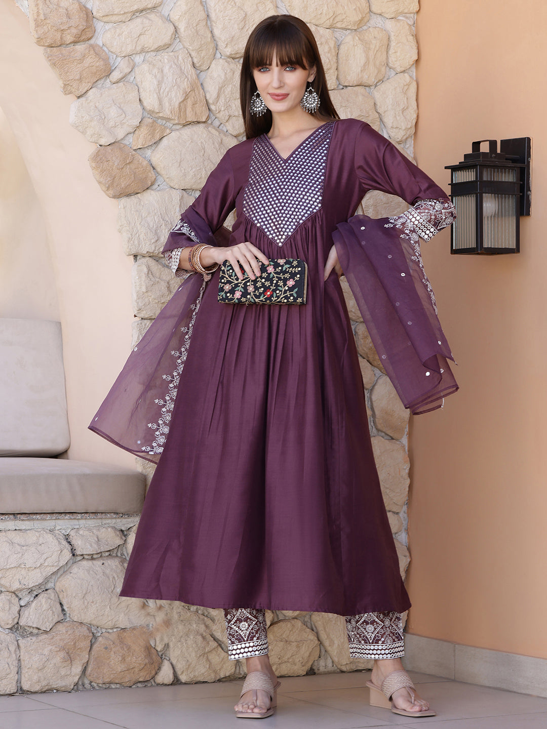 Mirror Embroidered Kurta with Pant & Embroidered Dupatta