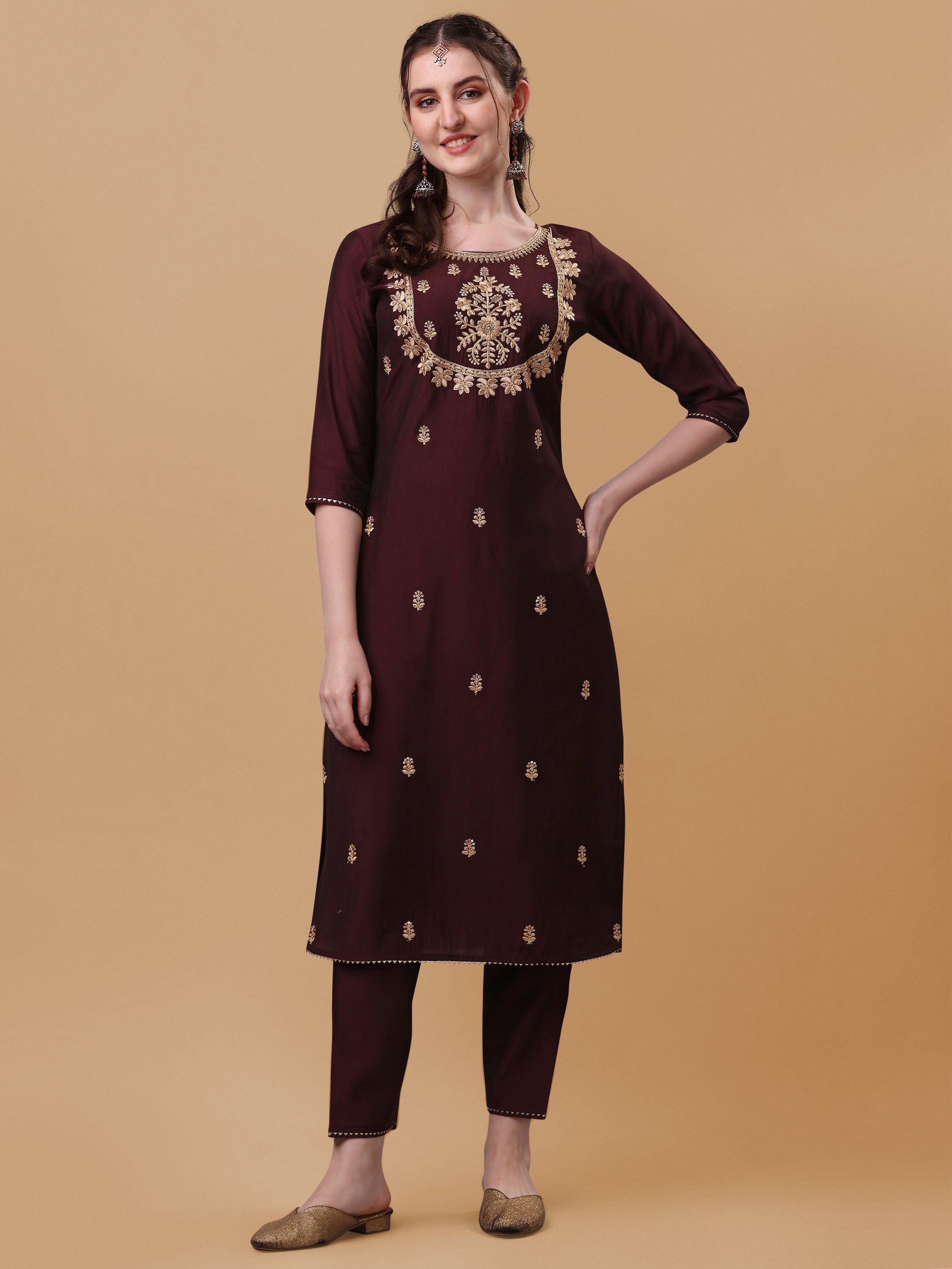 Embroidered kurta with pant and dupatta set