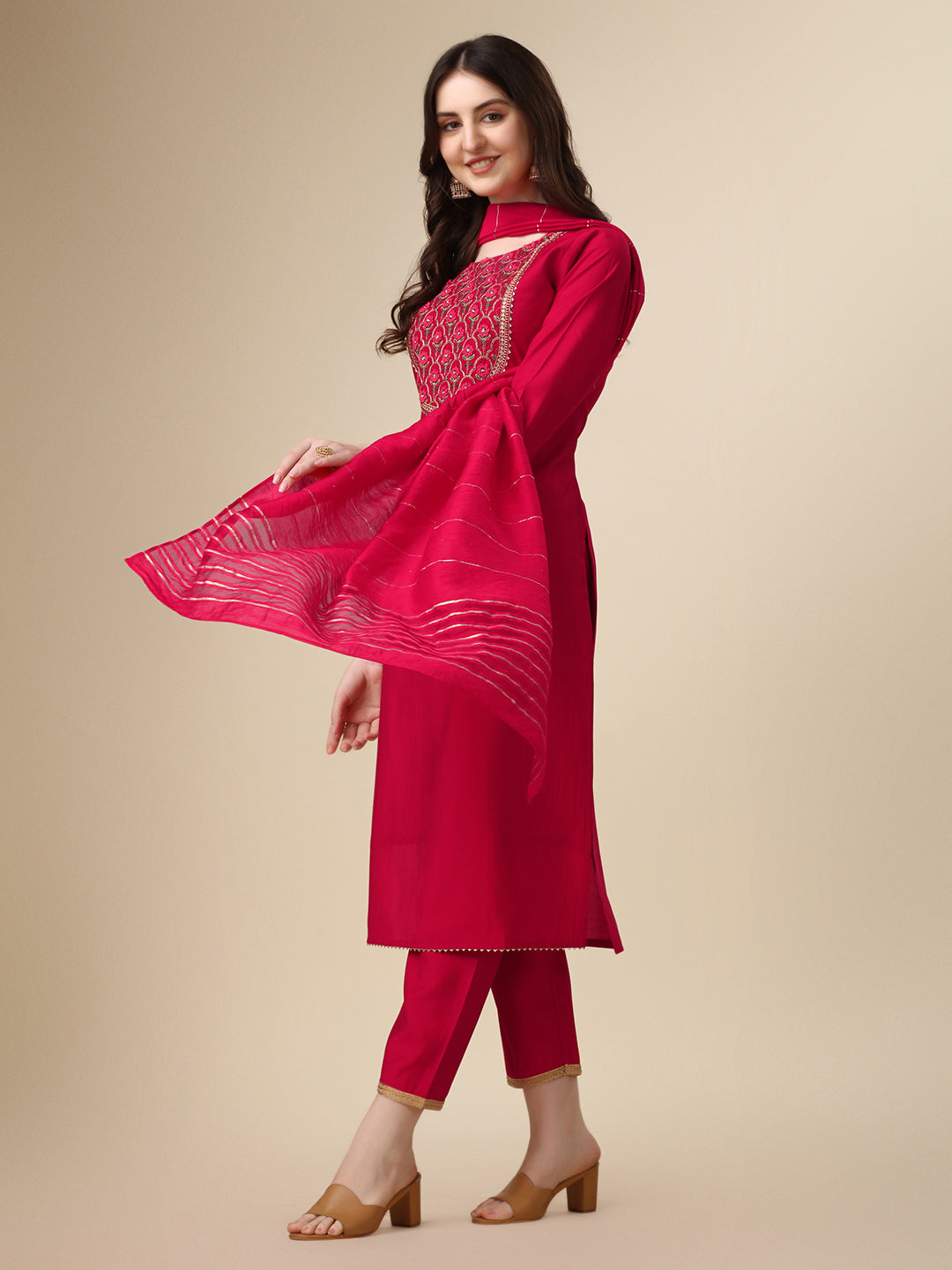 Embroidered Kurta with Pant and Dupatta Set