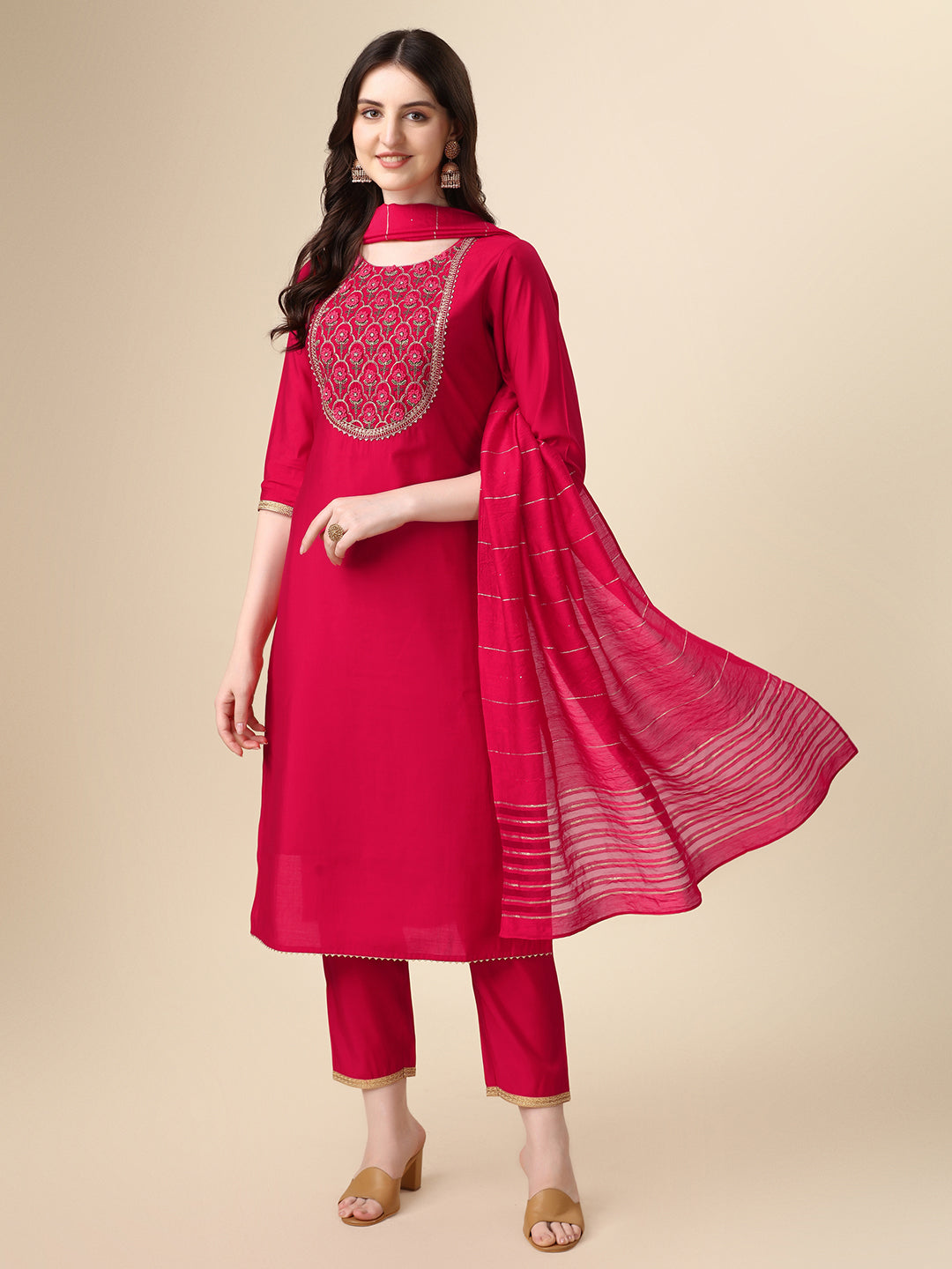 Embroidered Kurta with Pant and Dupatta Set