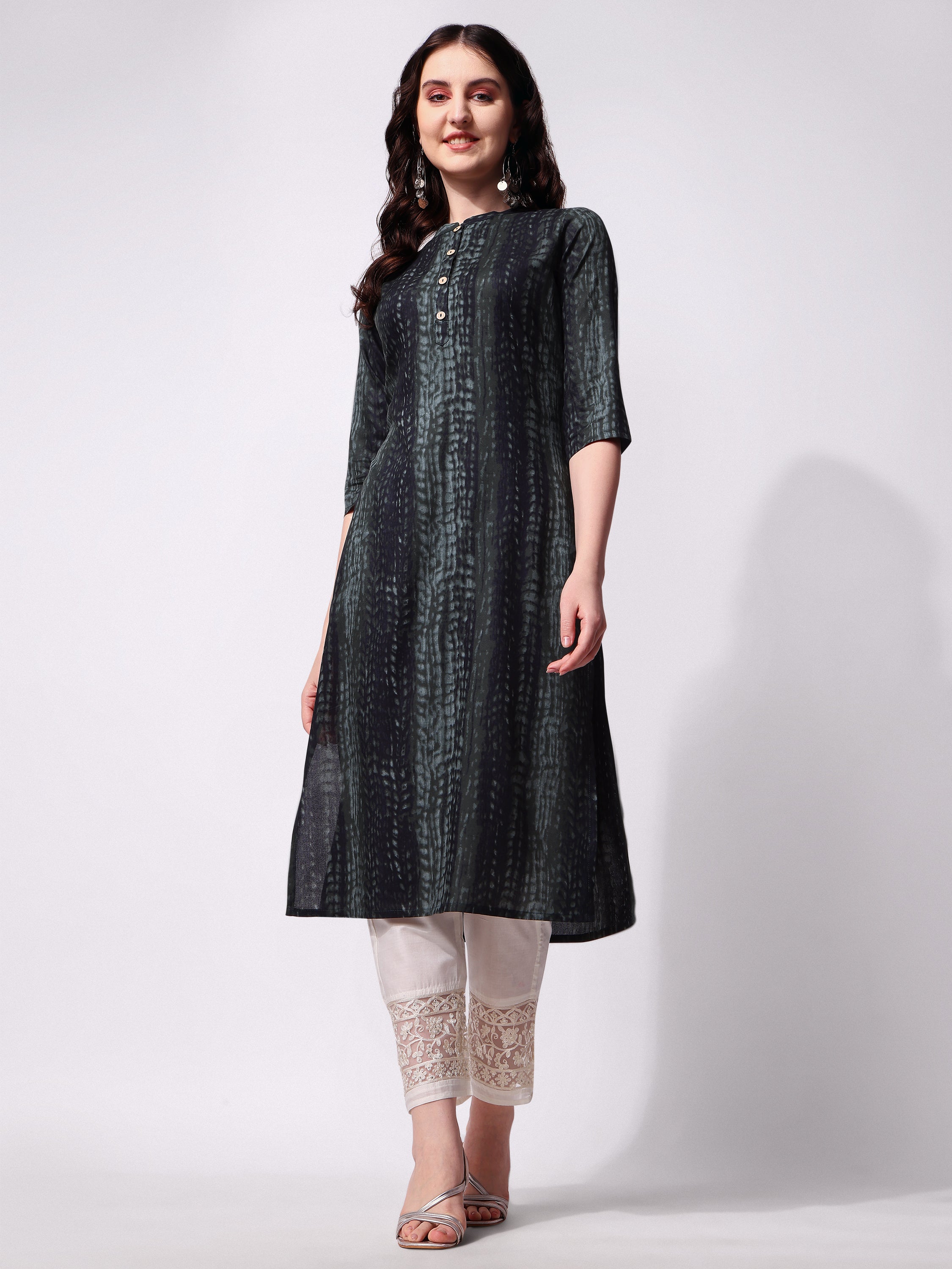 Shibori Printed Front Button Kurta