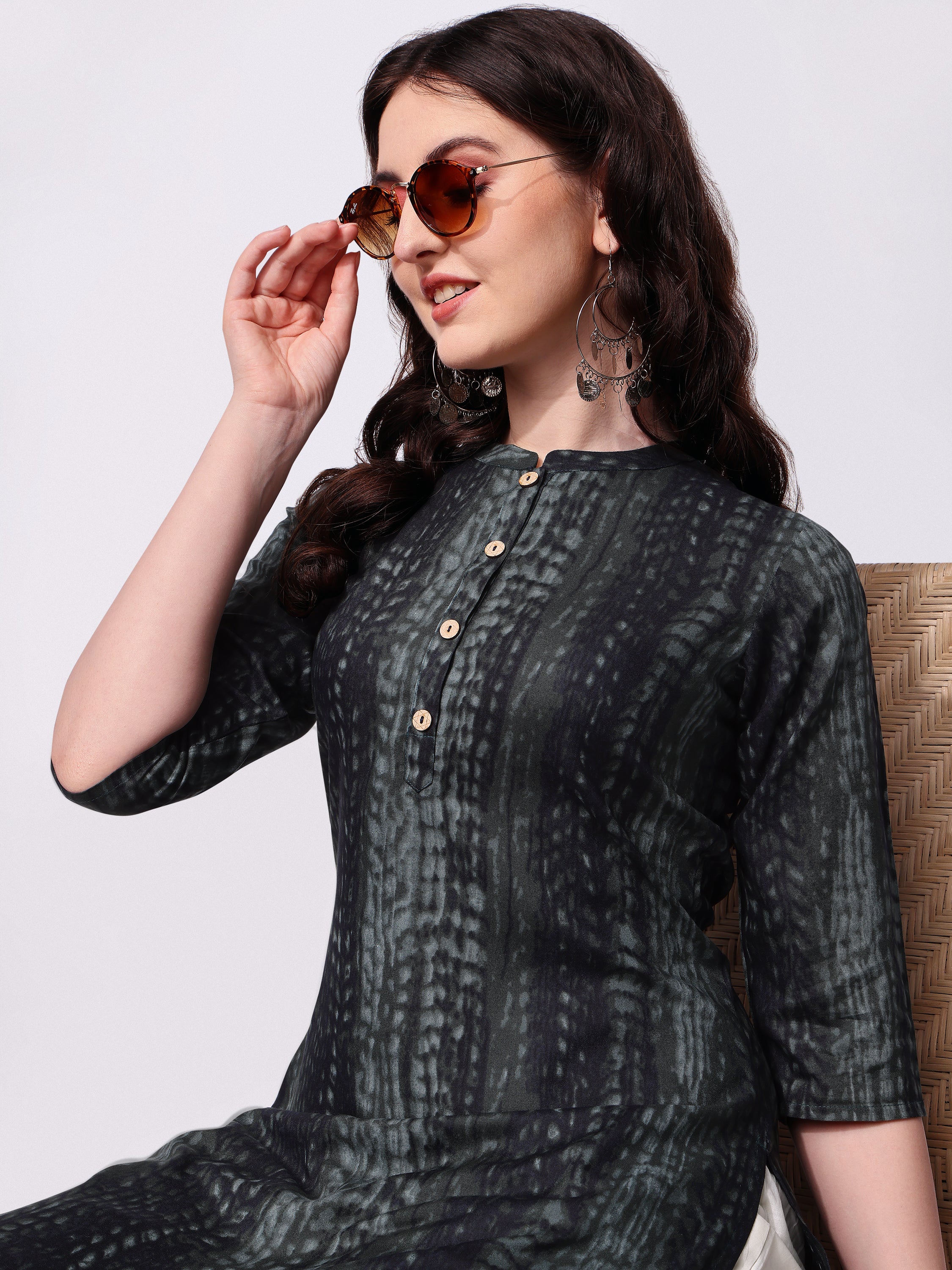 Shibori Printed Front Button Kurta