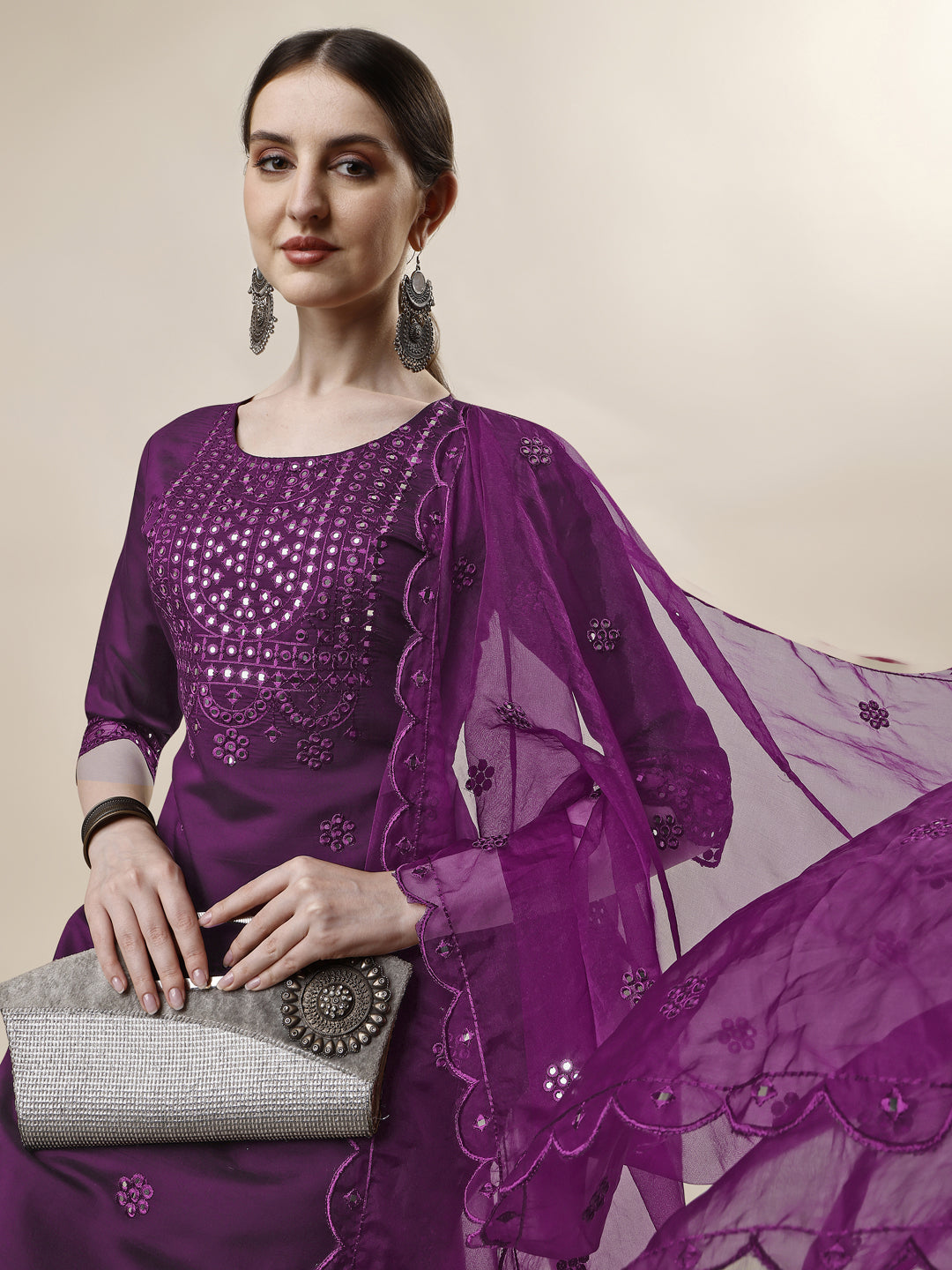 Mirror Embroidered Kurta with Pant and Dupatta Set