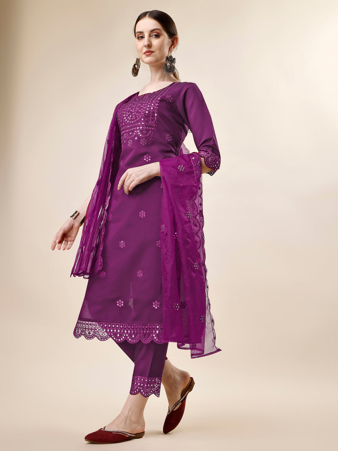 Mirror Embroidered Kurta with Pant and Dupatta Set