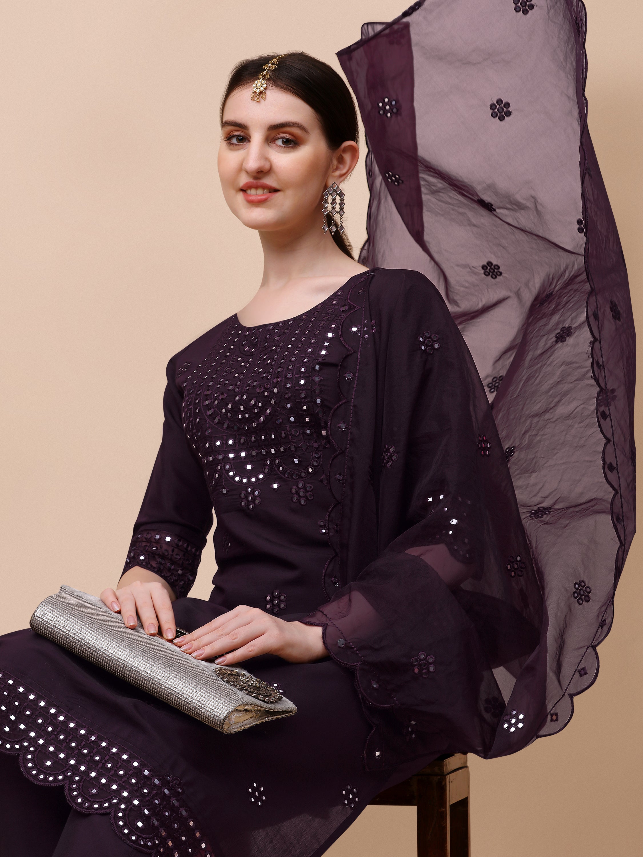 Mirror  Embroidered kurta pant & dupatta set