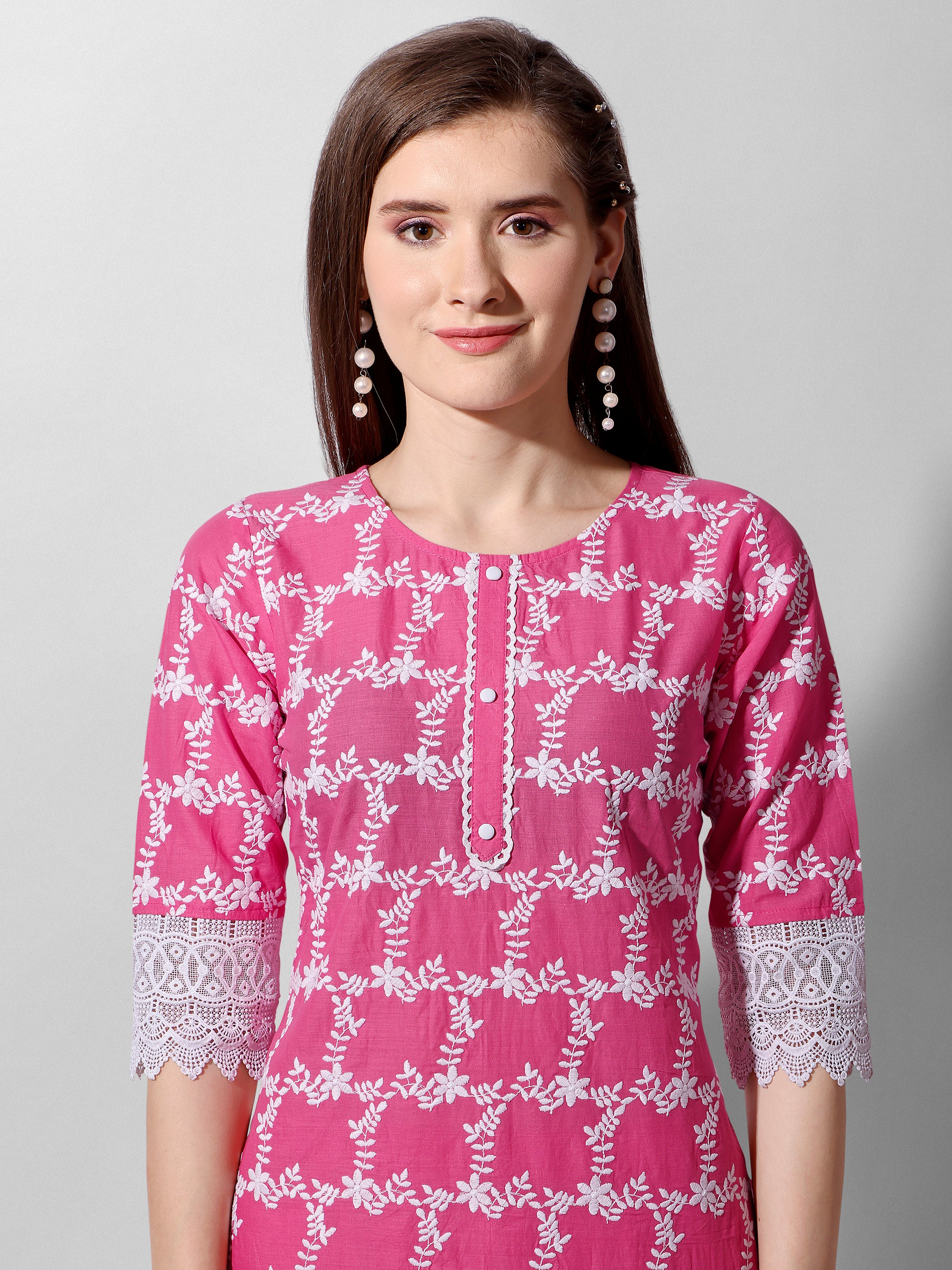 Embroidered Kurta With Pant And Dupatta Set