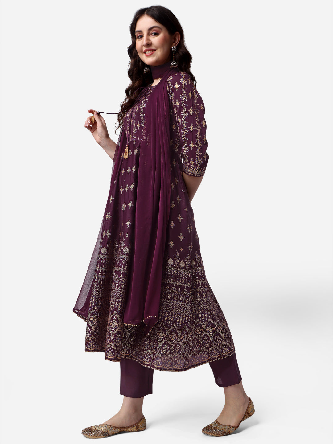 Anarkali Printed Kurta with pant & dupatta Set