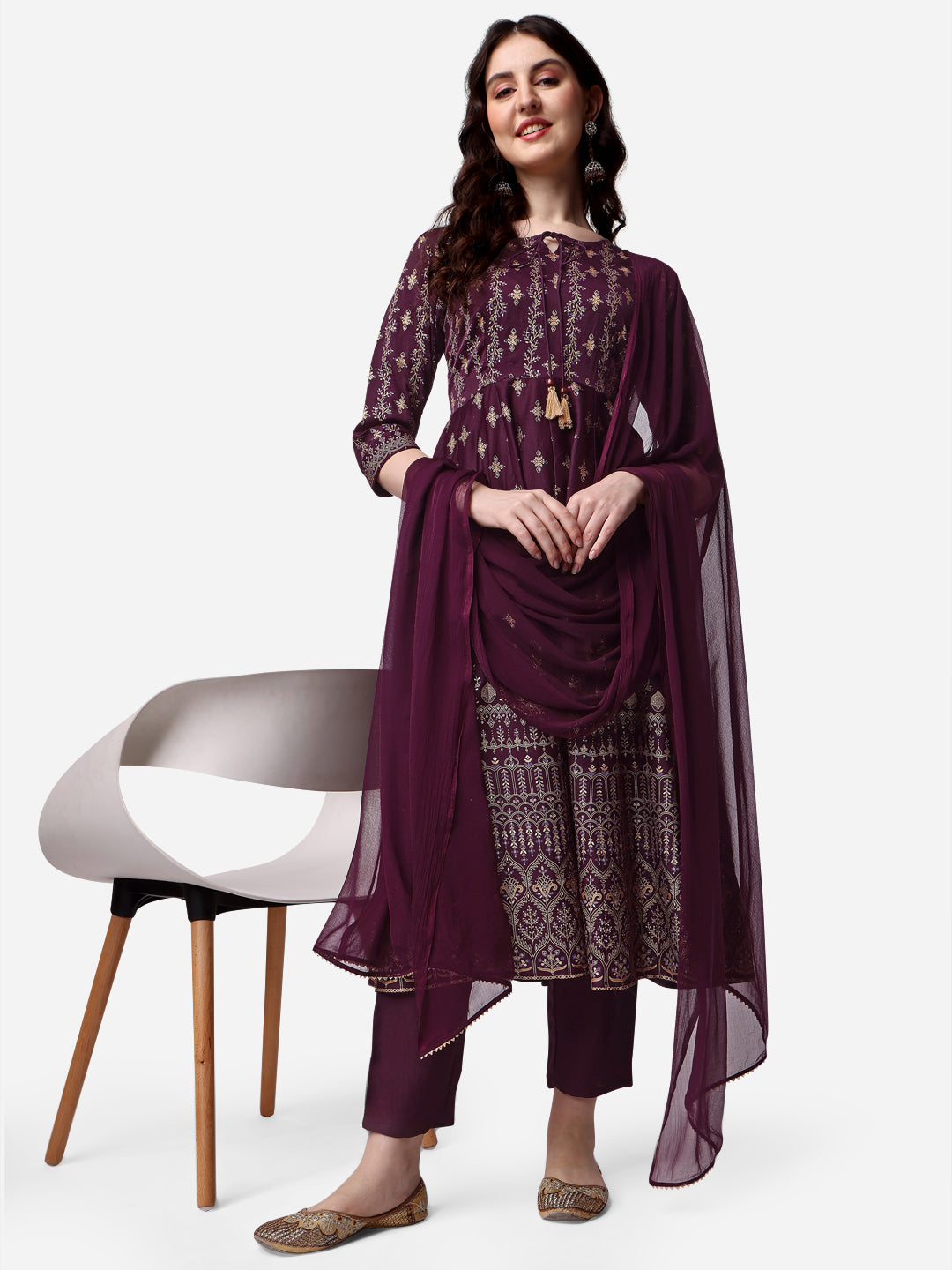 Anarkali Printed Kurta with pant & dupatta Set