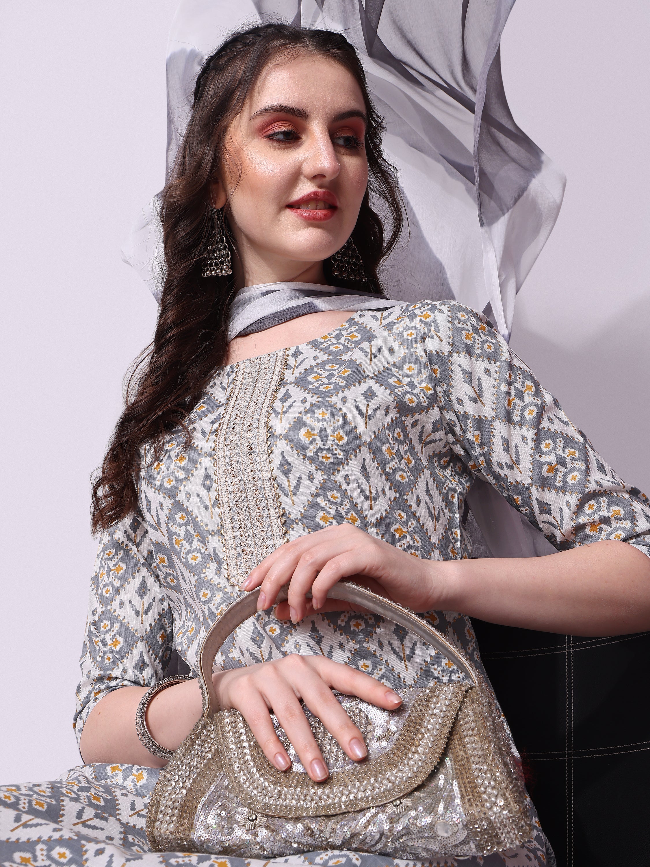 Printed kurta with pant & printed dupatta set