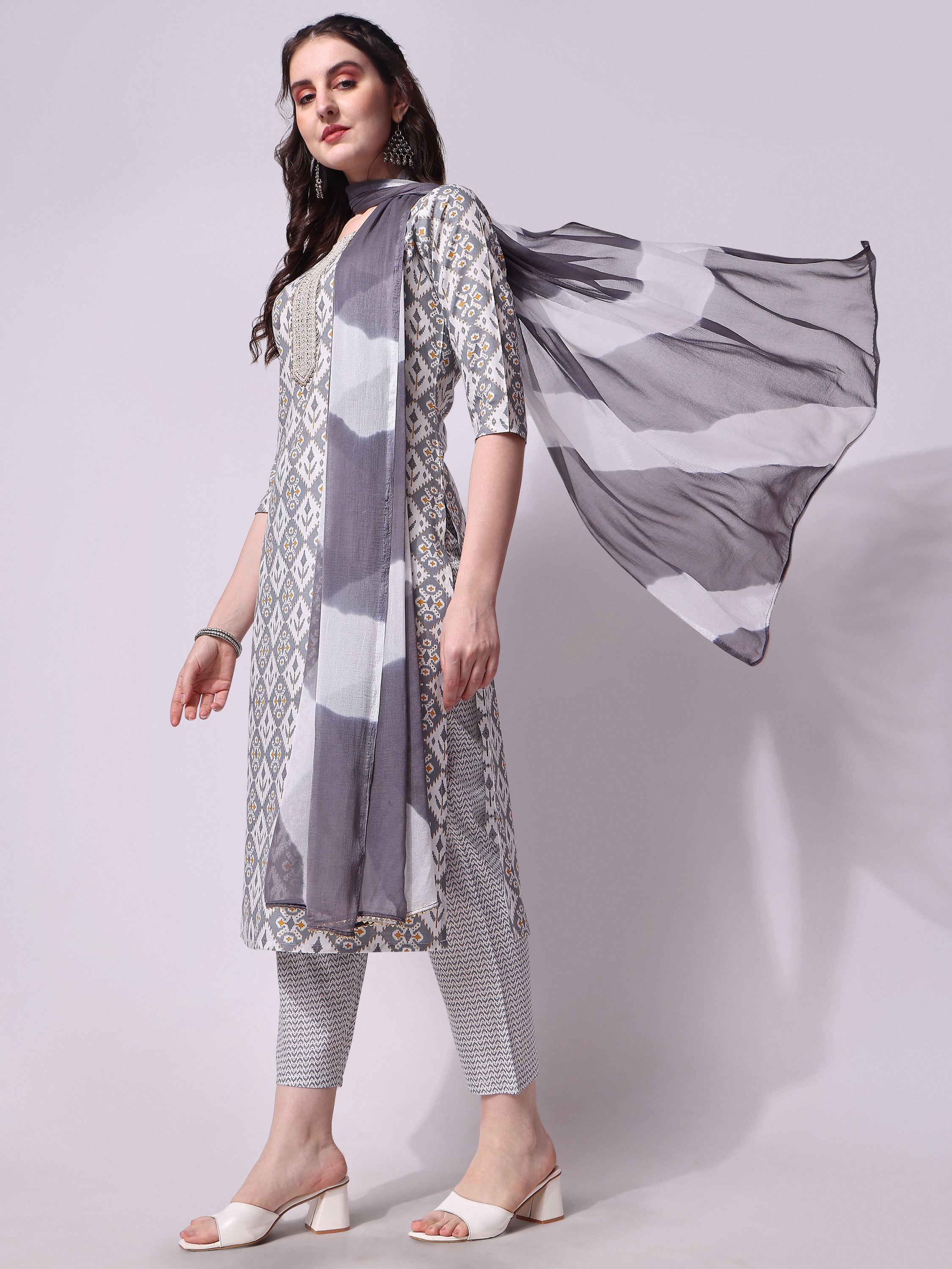 Printed kurta with pant & printed dupatta set