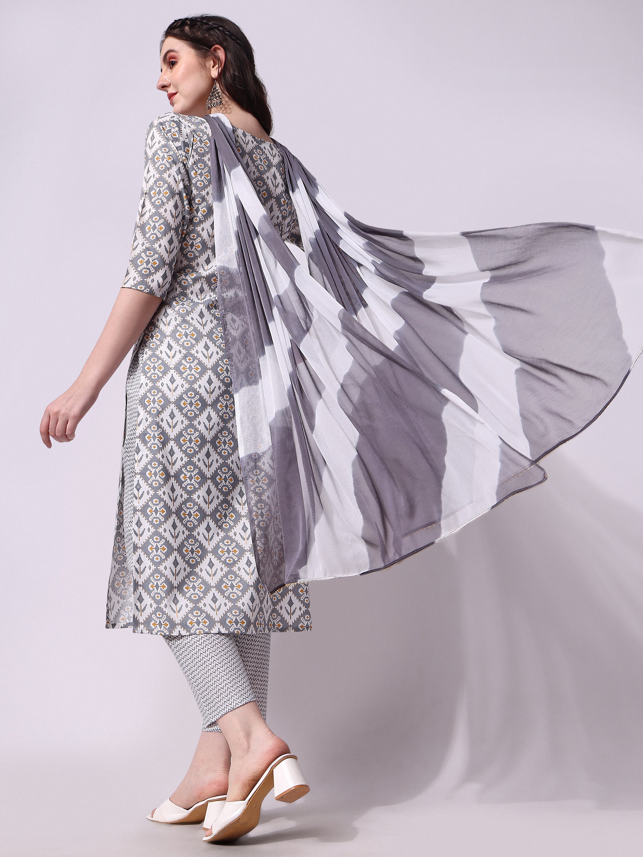 Printed kurta with pant & printed dupatta set