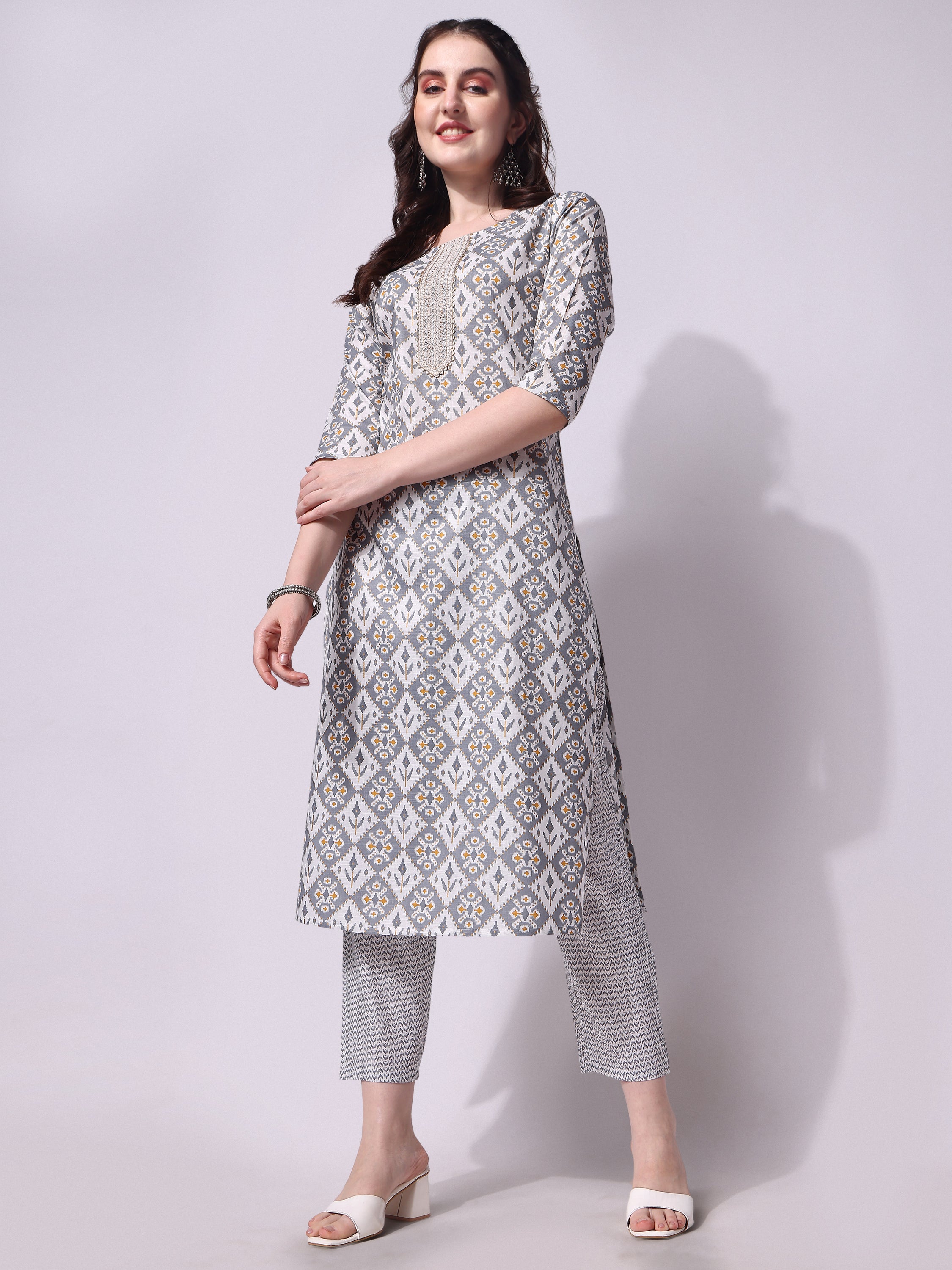 Printed kurta with pant & printed dupatta set