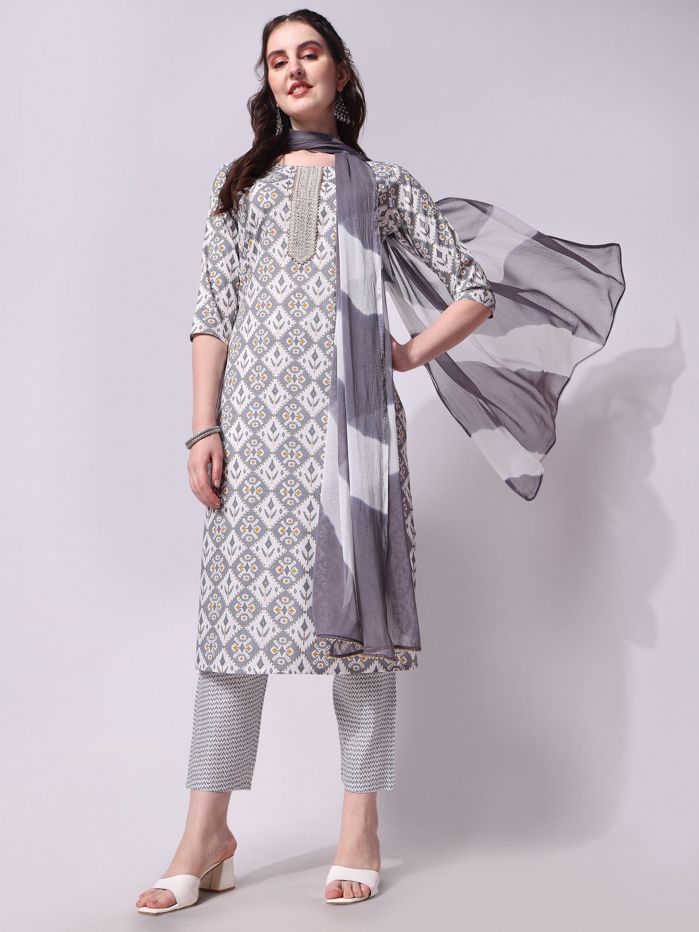 Printed kurta with pant & printed dupatta set