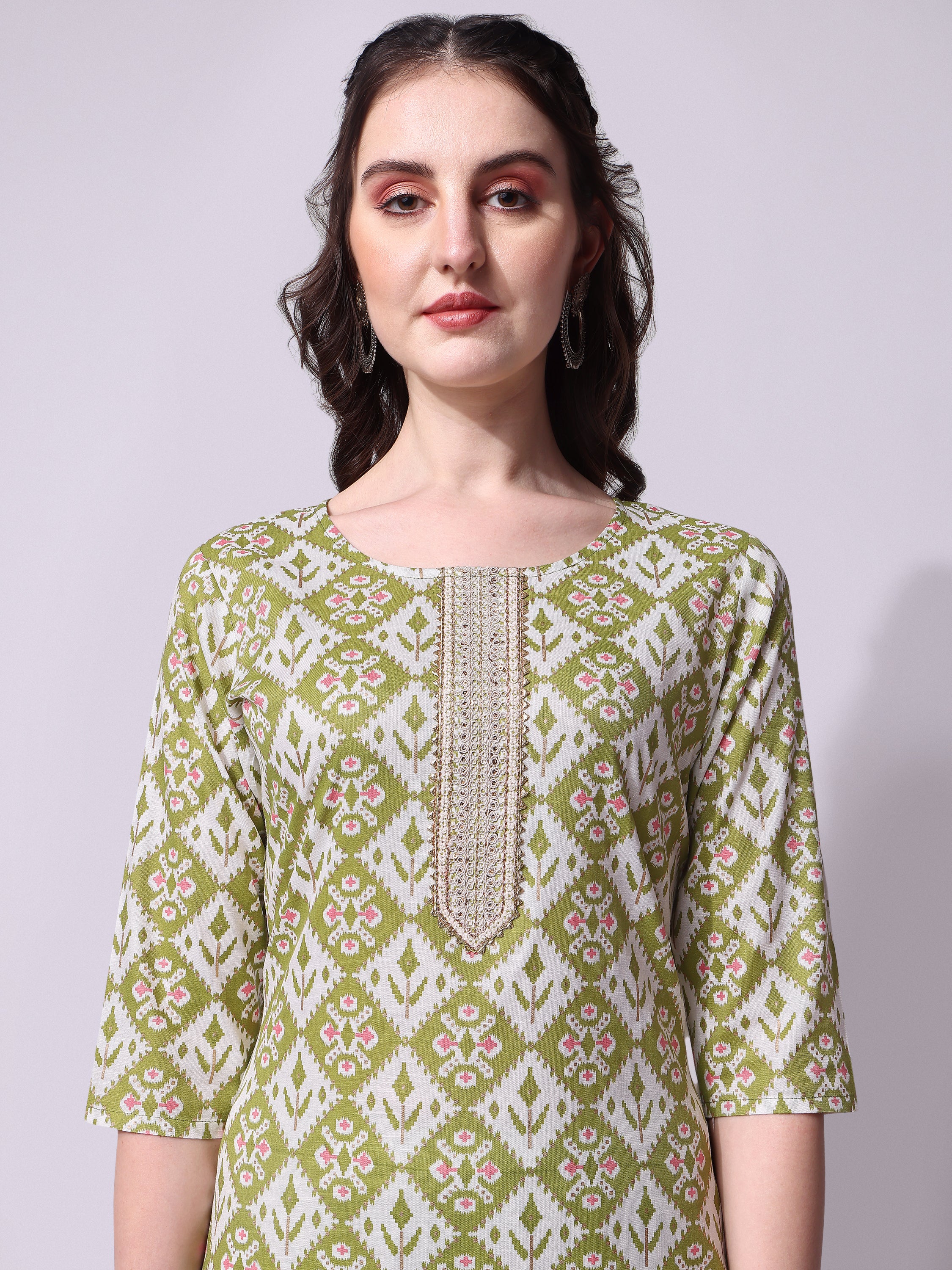 Cotton Green printed kurta with pant & dupatta Set