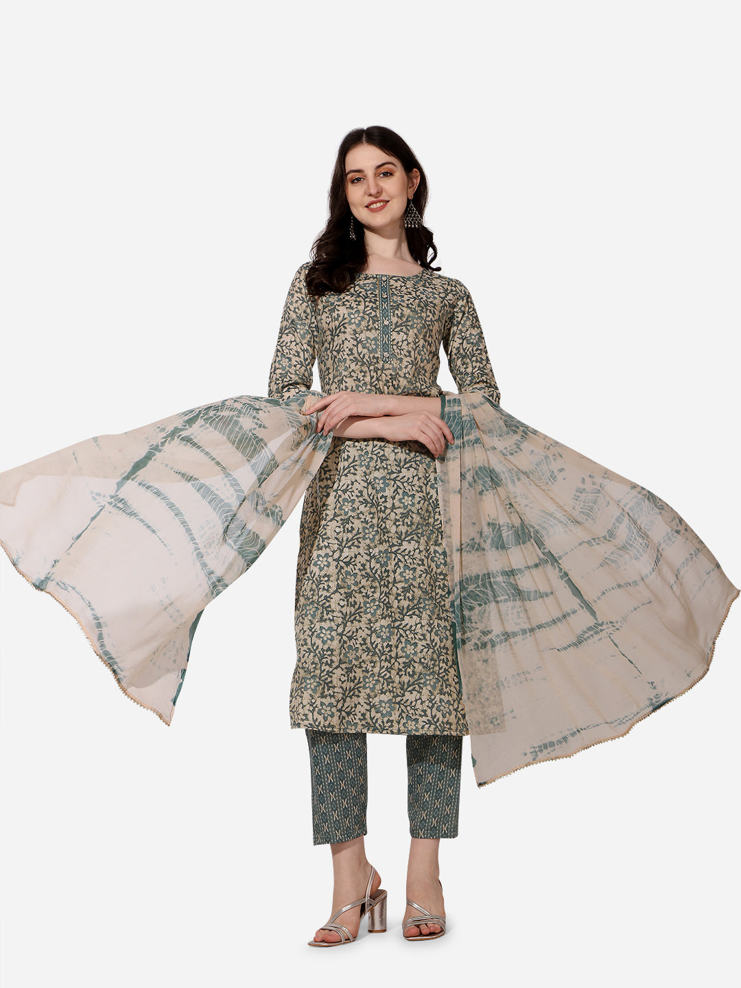 Floral Printed Kurta With Pant And Dupatta Set