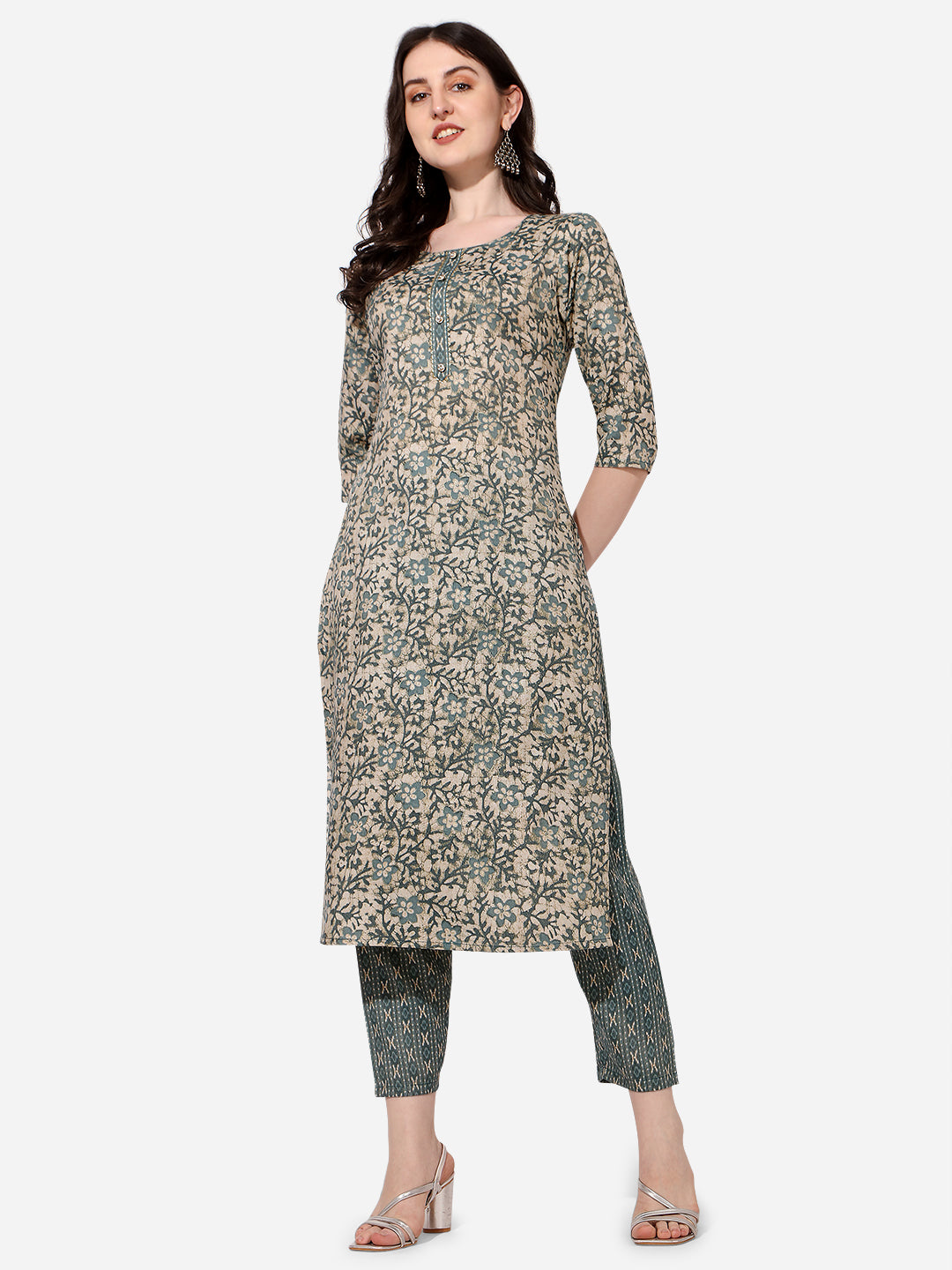 Floral Printed Kurta With Pant And Dupatta Set