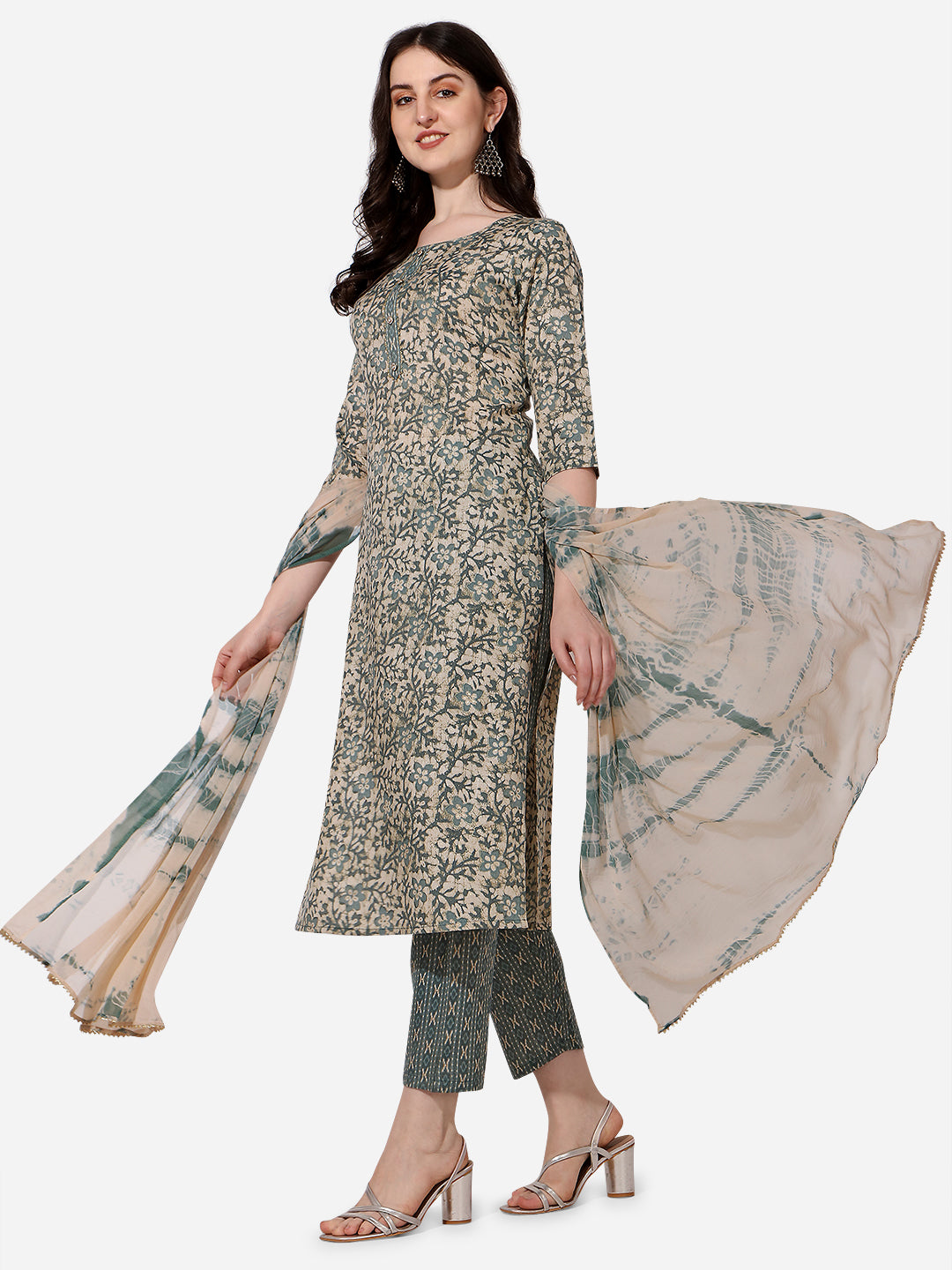 Floral Printed Kurta With Pant And Dupatta Set