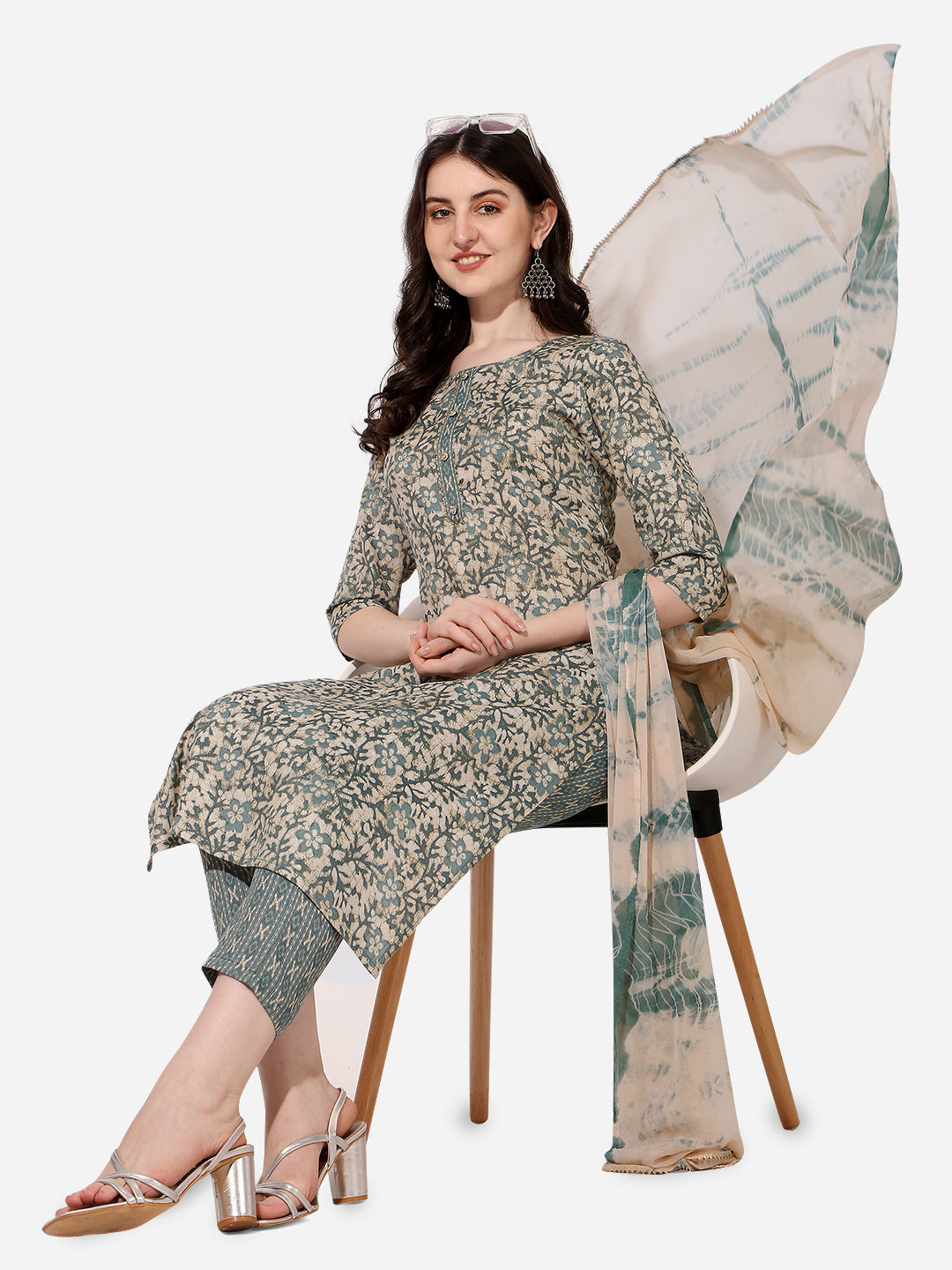 Floral Printed Kurta With Pant And Dupatta Set