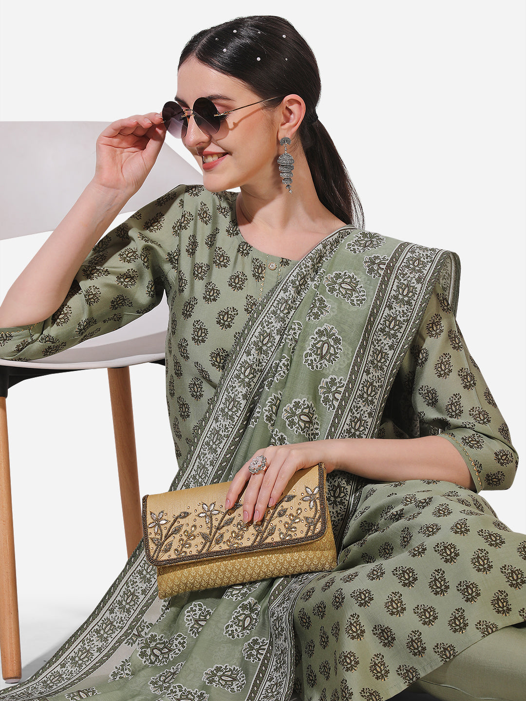 Floral Printed Kurta With Pant And Dupatta Set