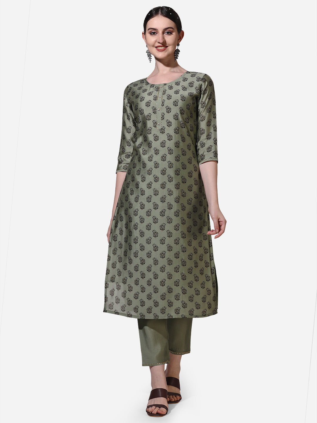 Floral Printed Kurta With Pant And Dupatta Set