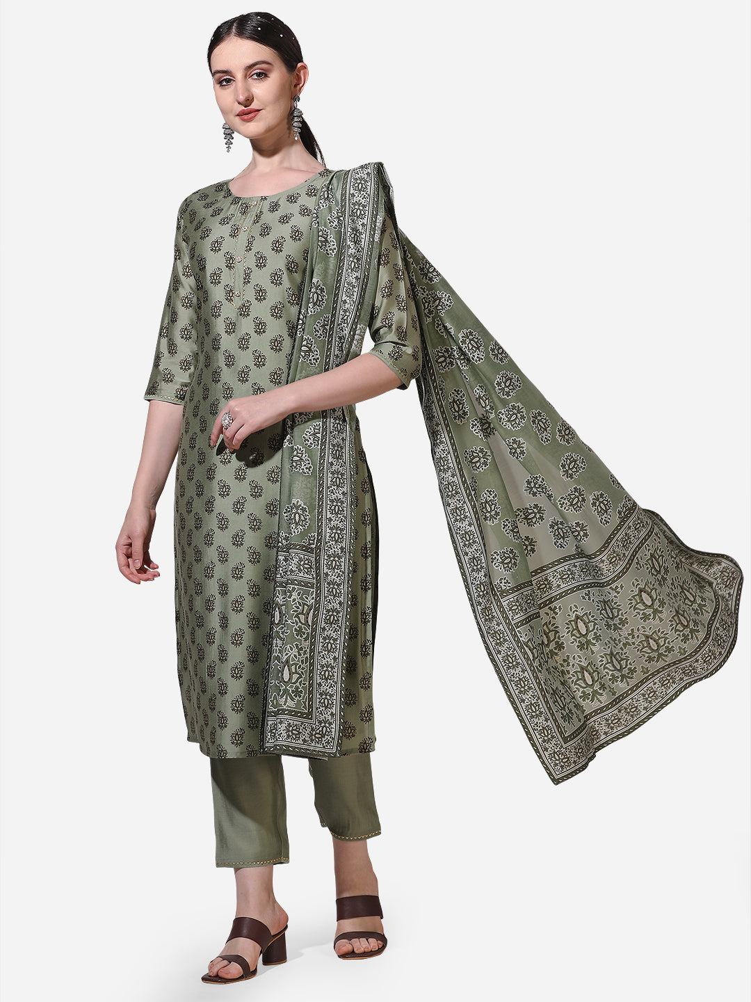 Floral Printed Kurta With Pant And Dupatta Set