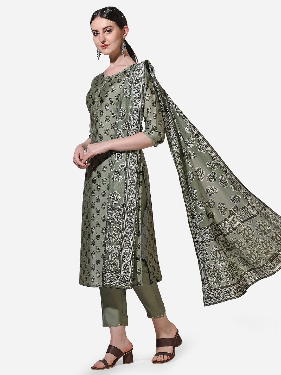 Floral Printed Kurta With Pant And Dupatta Set