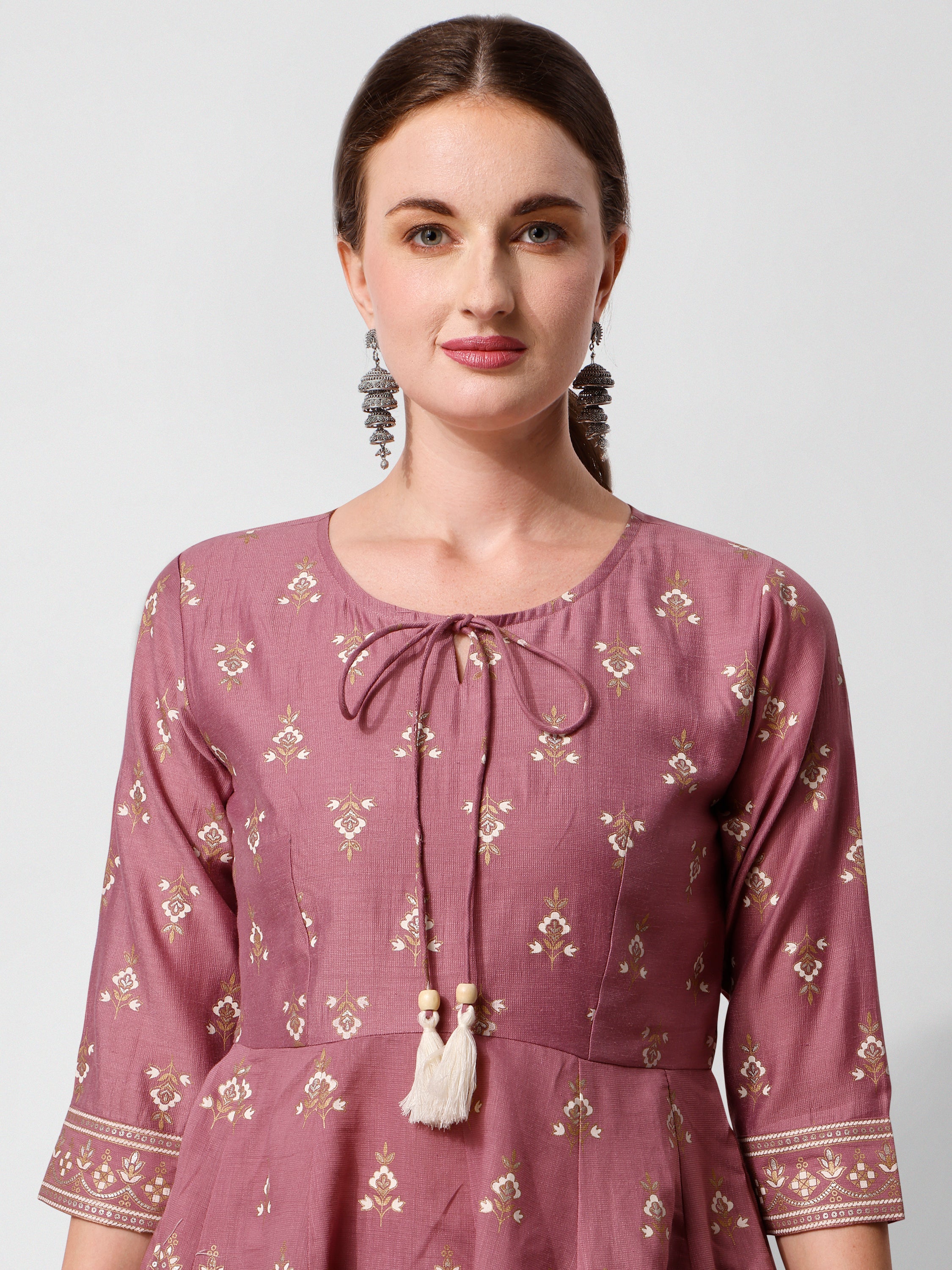 Anarkali Printed Kurta Suit with Pant and Dupatta Set