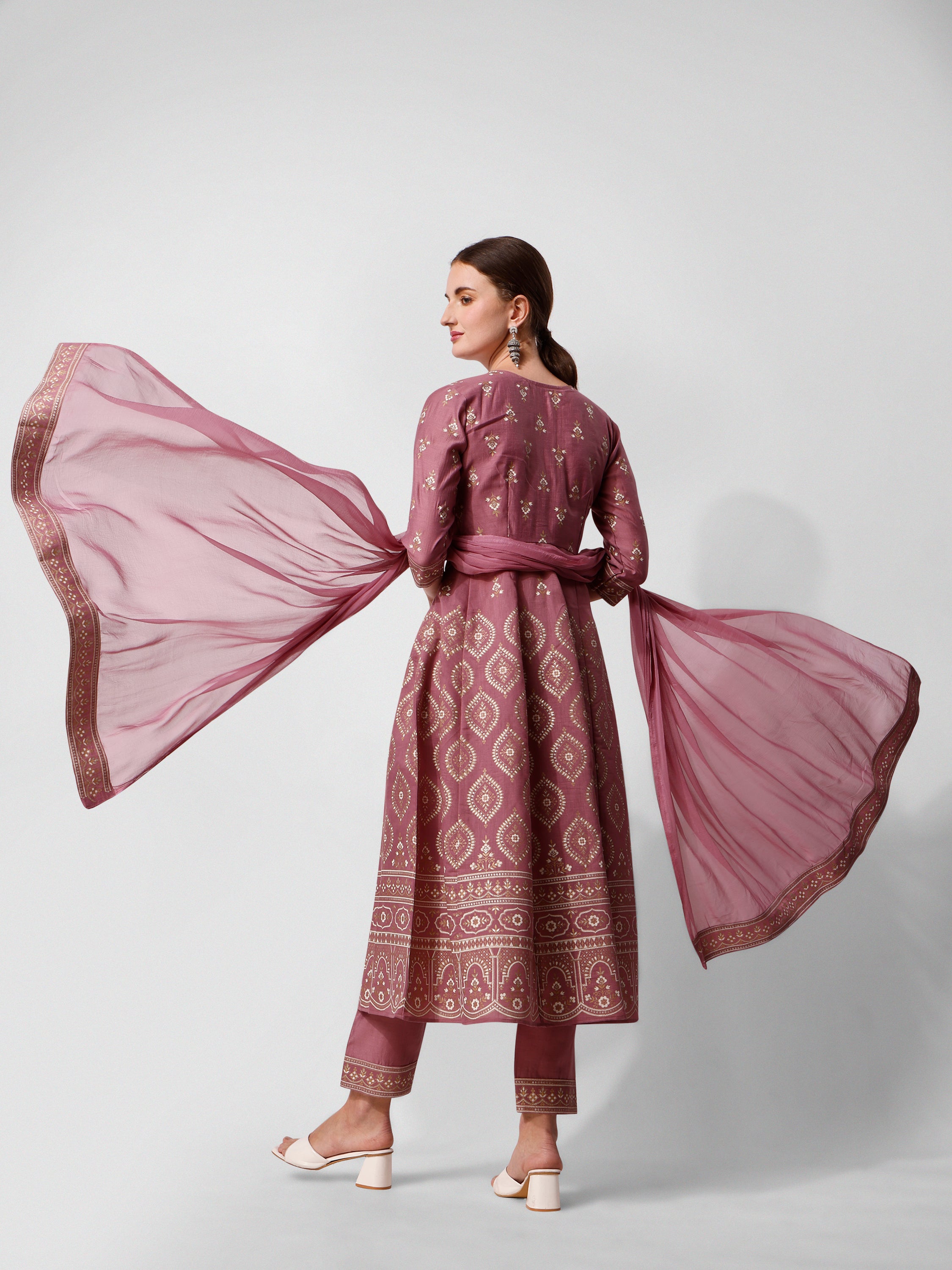 Anarkali Printed Kurta Suit with Pant and Dupatta Set