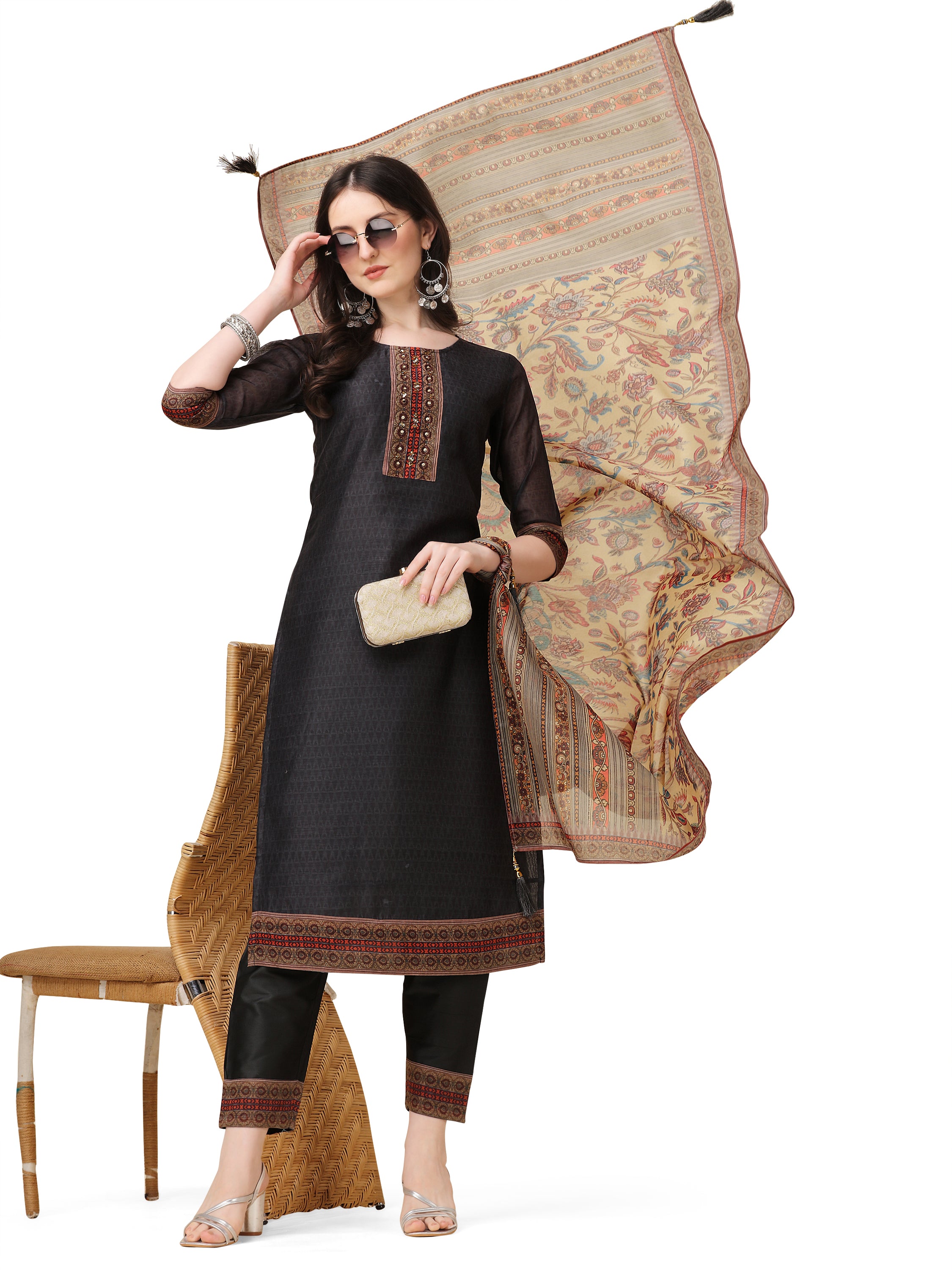 Embroidered and Printed Kurta with and Dupatta Set