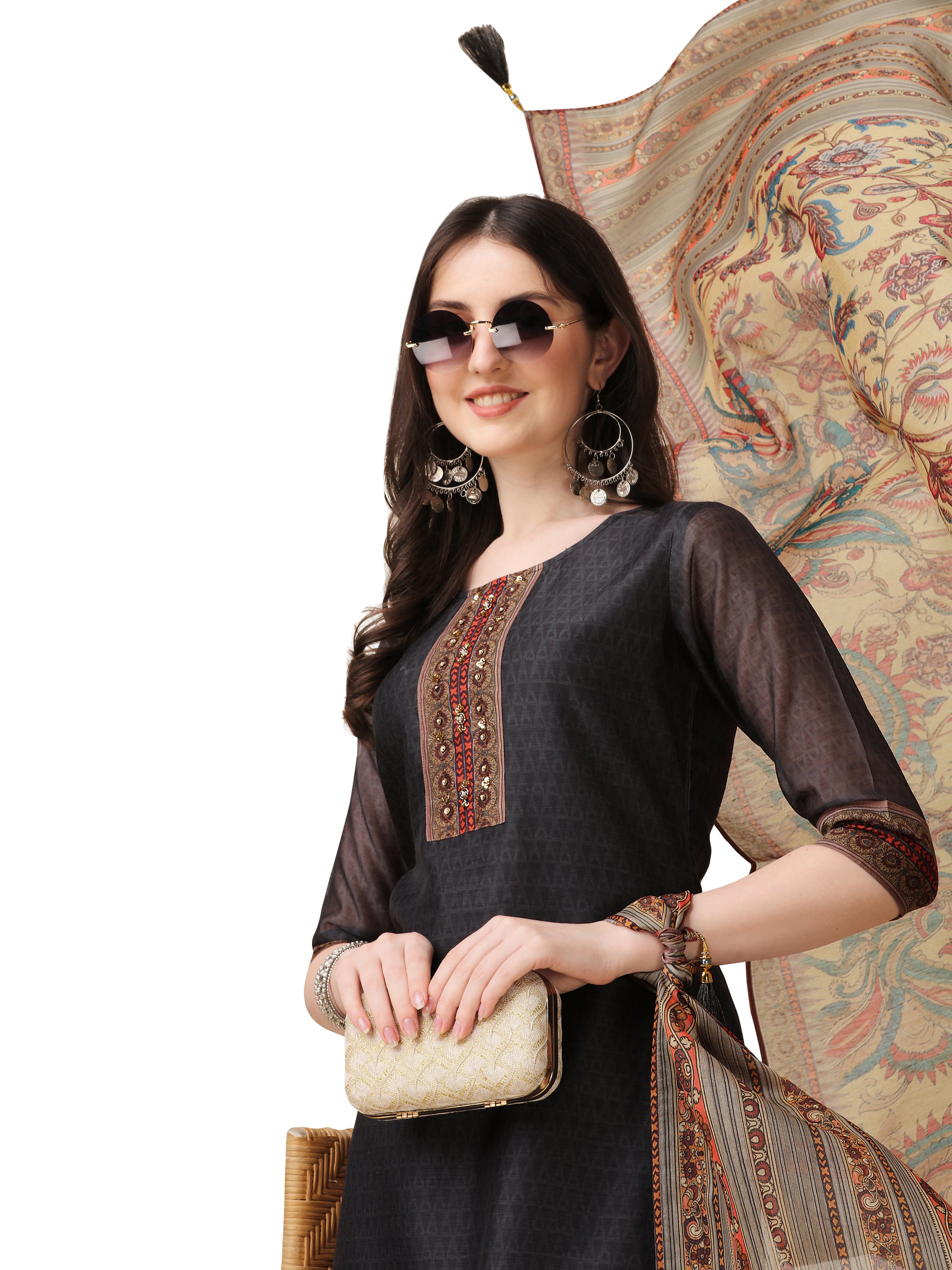 Embroidered and Printed Kurta with and Dupatta Set