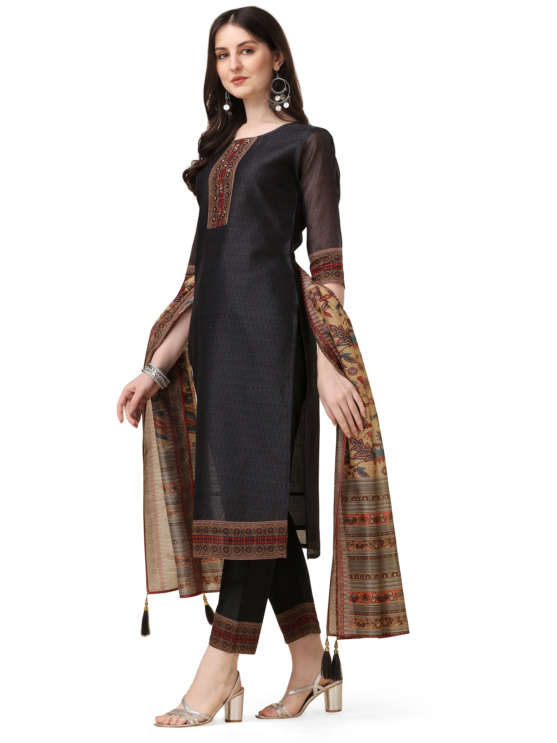 Embroidered and Printed Kurta with and Dupatta Set