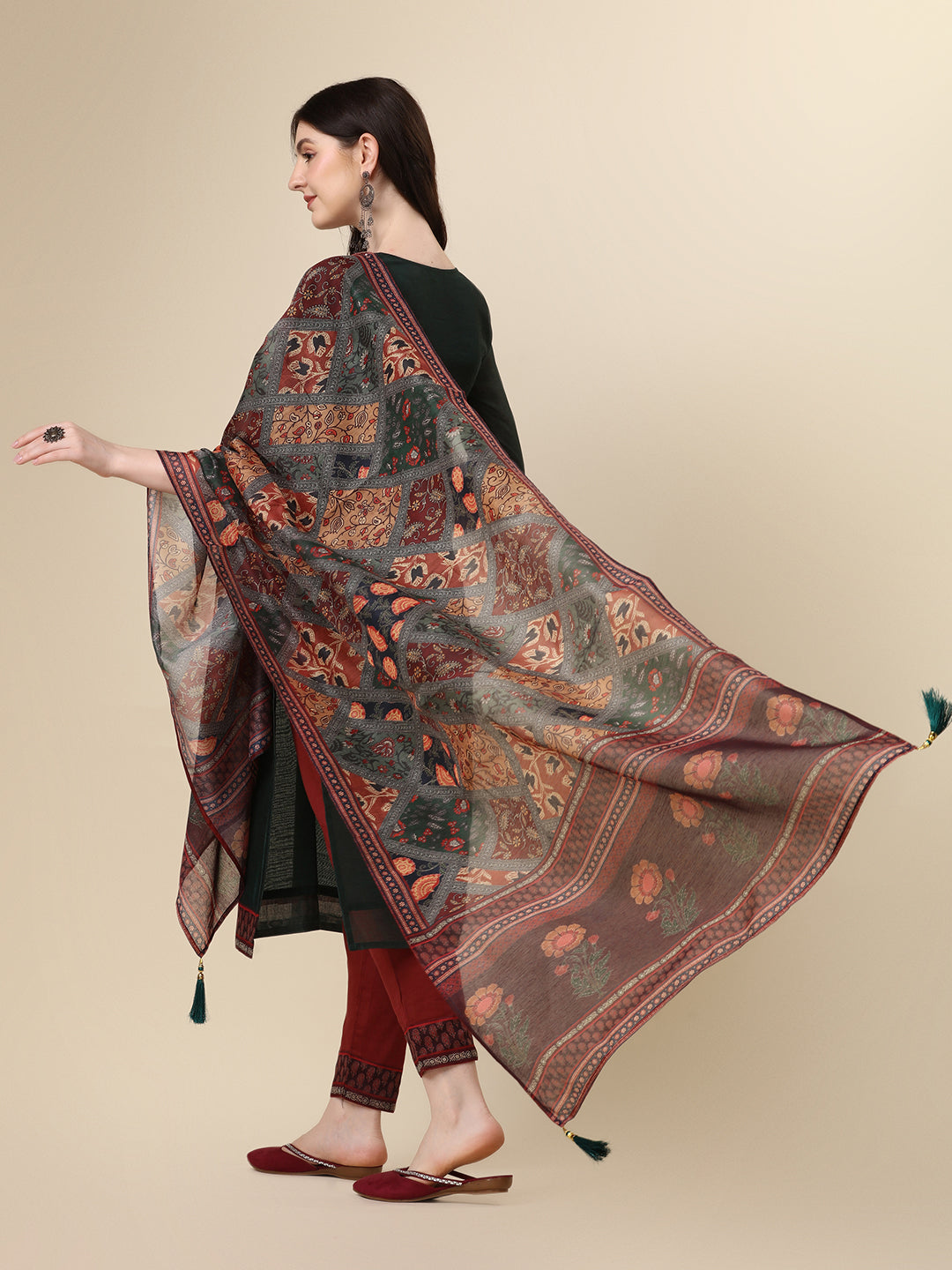 Embroidered Kurta with Pant &  Printed Dupatta Set